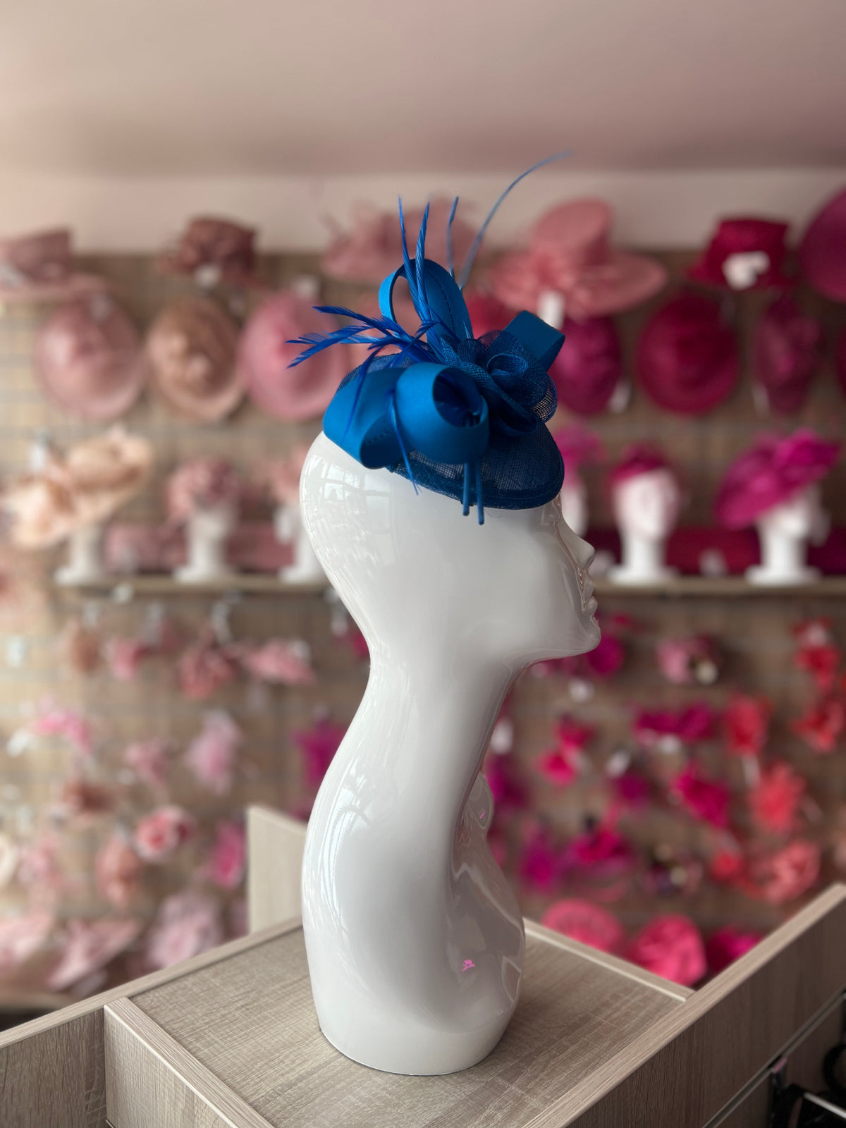 Persian Blue Disc Fascinator with Ribbons, Quills &amp; Feathers-Fascinators Direct