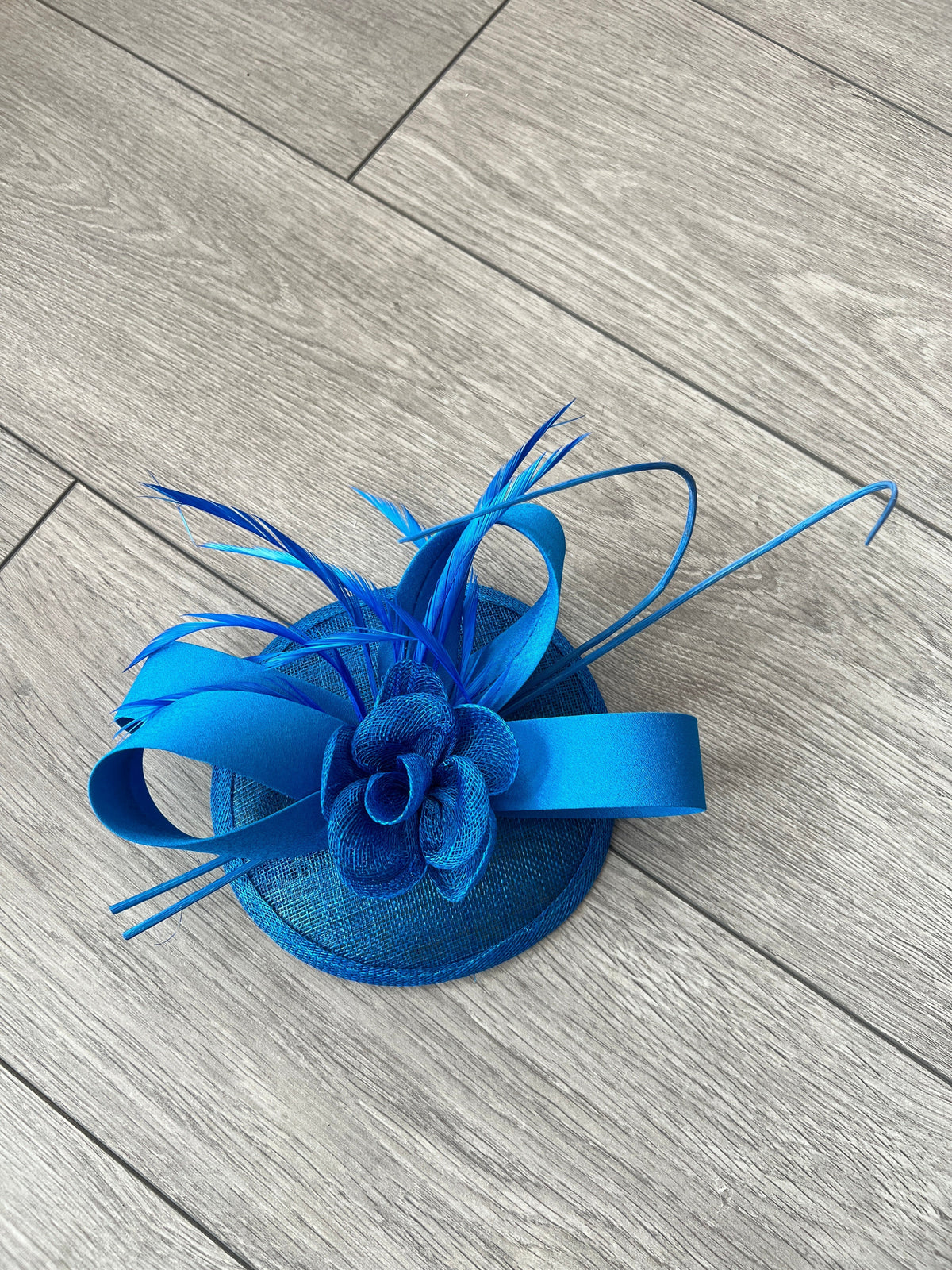 Persian Blue Disc Fascinator with Ribbons, Quills &amp; Feathers-Fascinators Direct