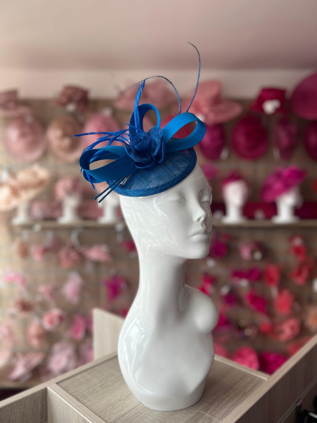 Persian Blue Disc Fascinator with Ribbons, Quills &amp; Feathers-Fascinators Direct
