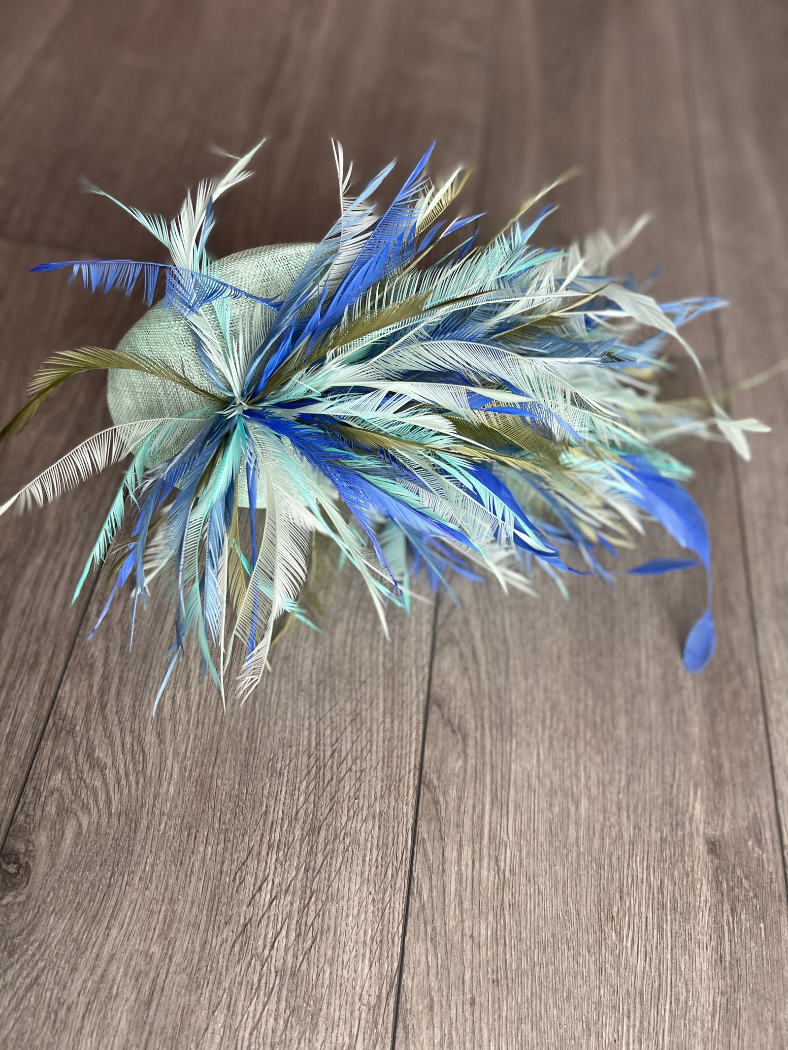 Pillbox Fascinator Hat with Feathers - Aqua/Sapphire/Mix-Fascinators Direct