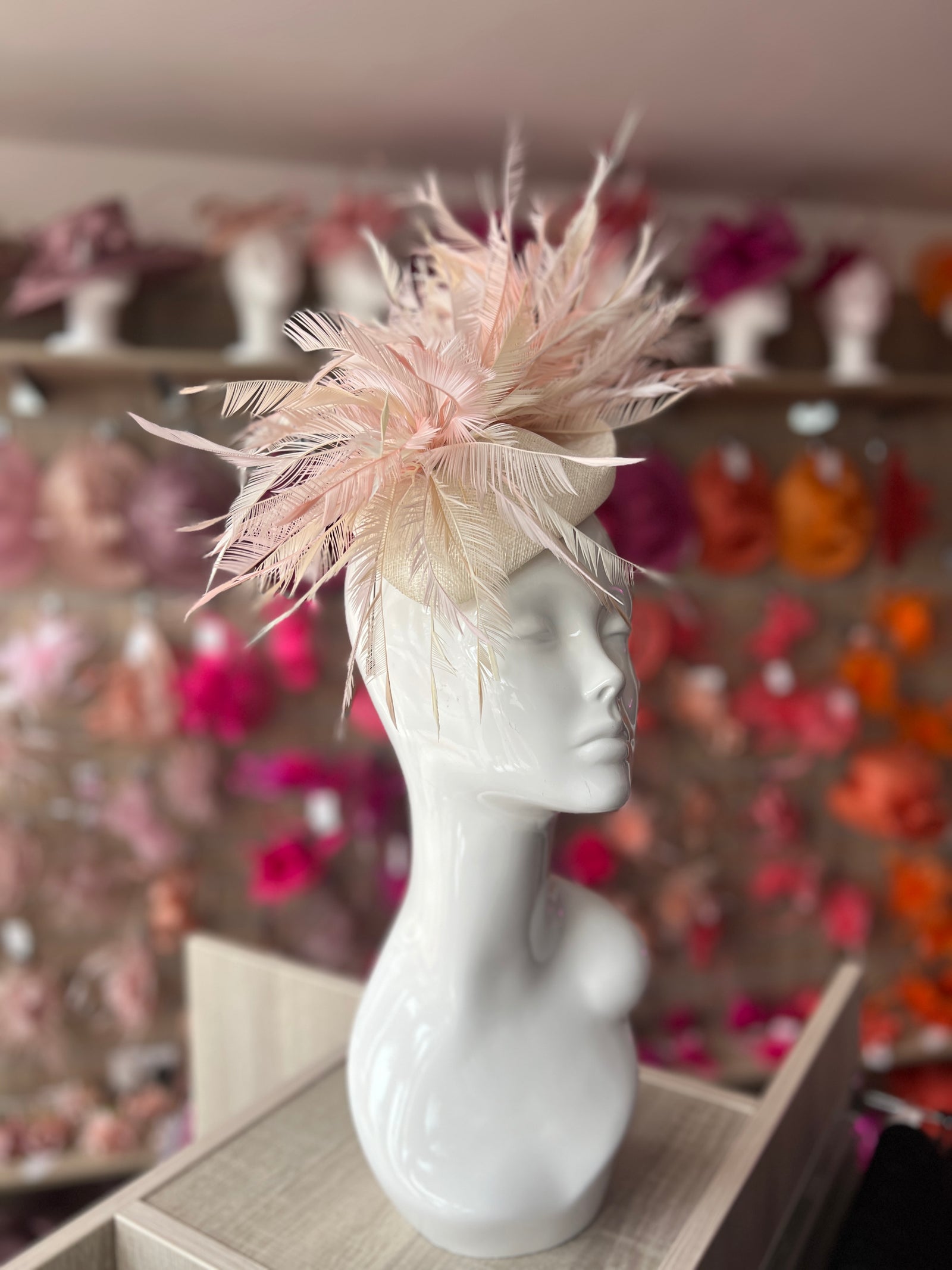 Pillbox Fascinator Hat with Feathers -Ivory/Candy/Mix-Fascinators Direct