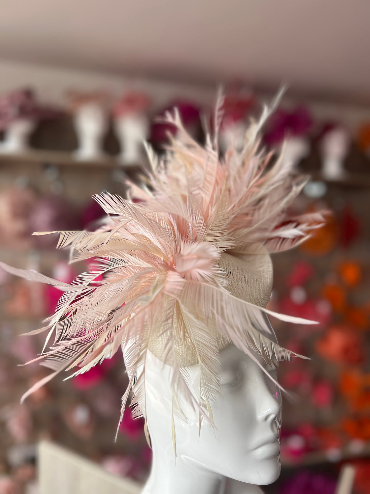 Pillbox Fascinator Hat with Feathers -Ivory/Candy/Mix-Fascinators Direct