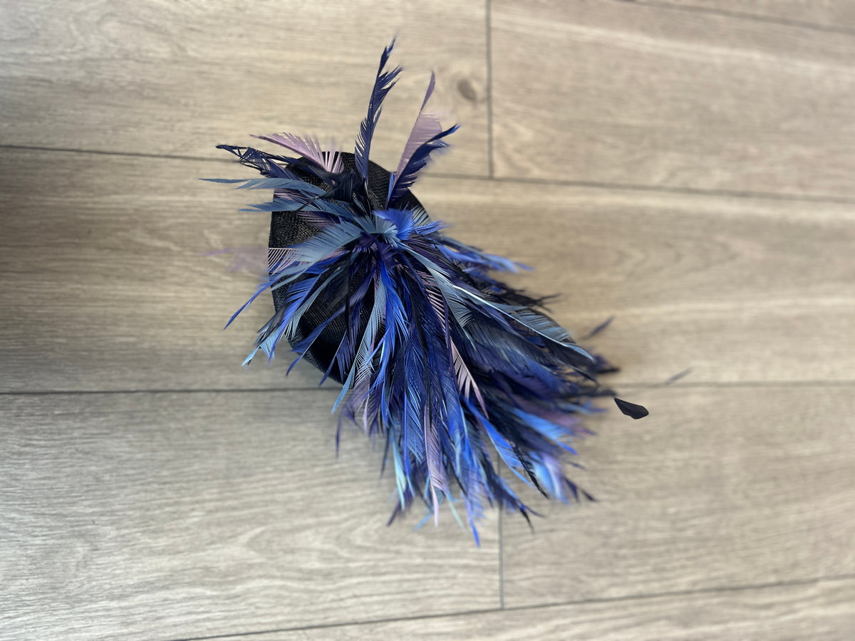 Pillbox Fascinator Hat with Feathers -Navy/Indigo/Mix-Fascinators Direct