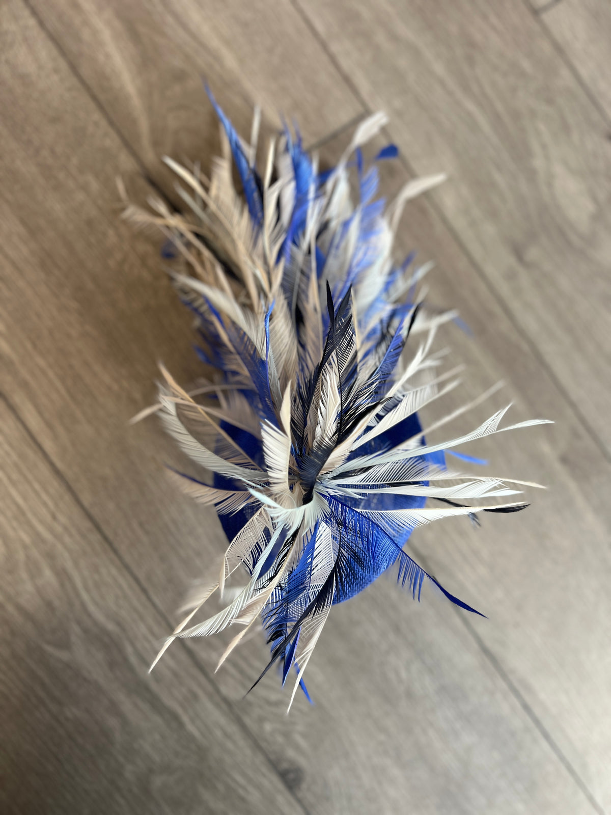 Pillbox Fascinator Hat with Feathers - Sapphire/White/Mix-Fascinators Direct