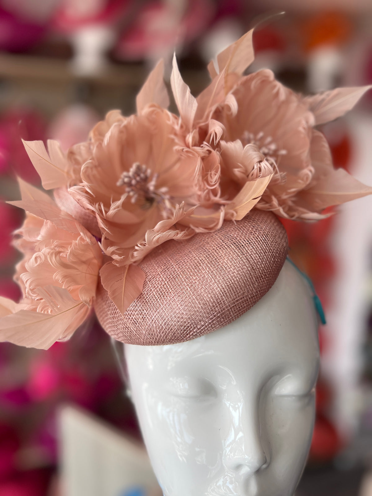Pillbox Hat With Goblet Feather Flowers-Blush-Fascinators Direct