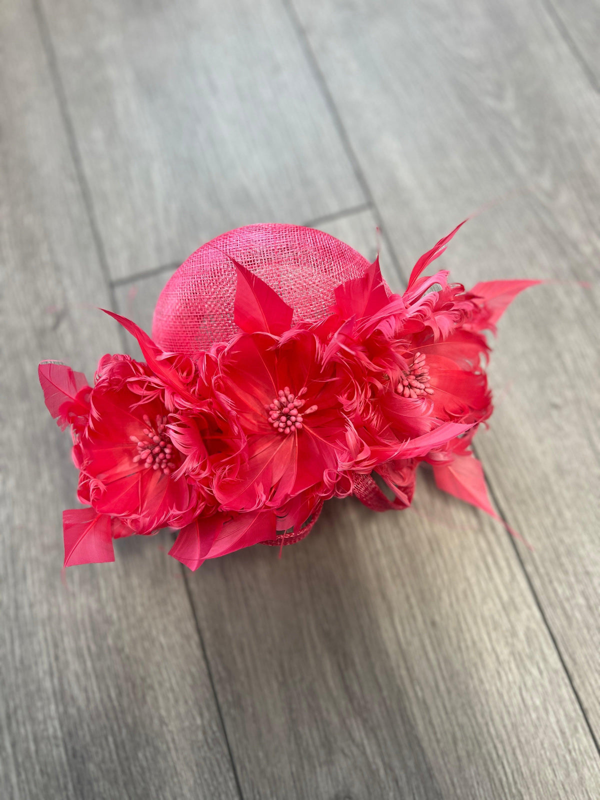 Pillbox Hat With Goblet Feather Flowers-Cerise-Fascinators Direct