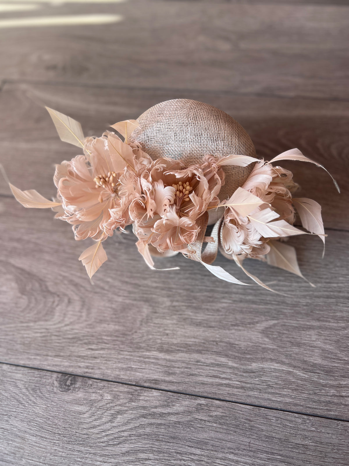 Pillbox Hat With Goblet Feather Flowers- Champagne-Fascinators Direct
