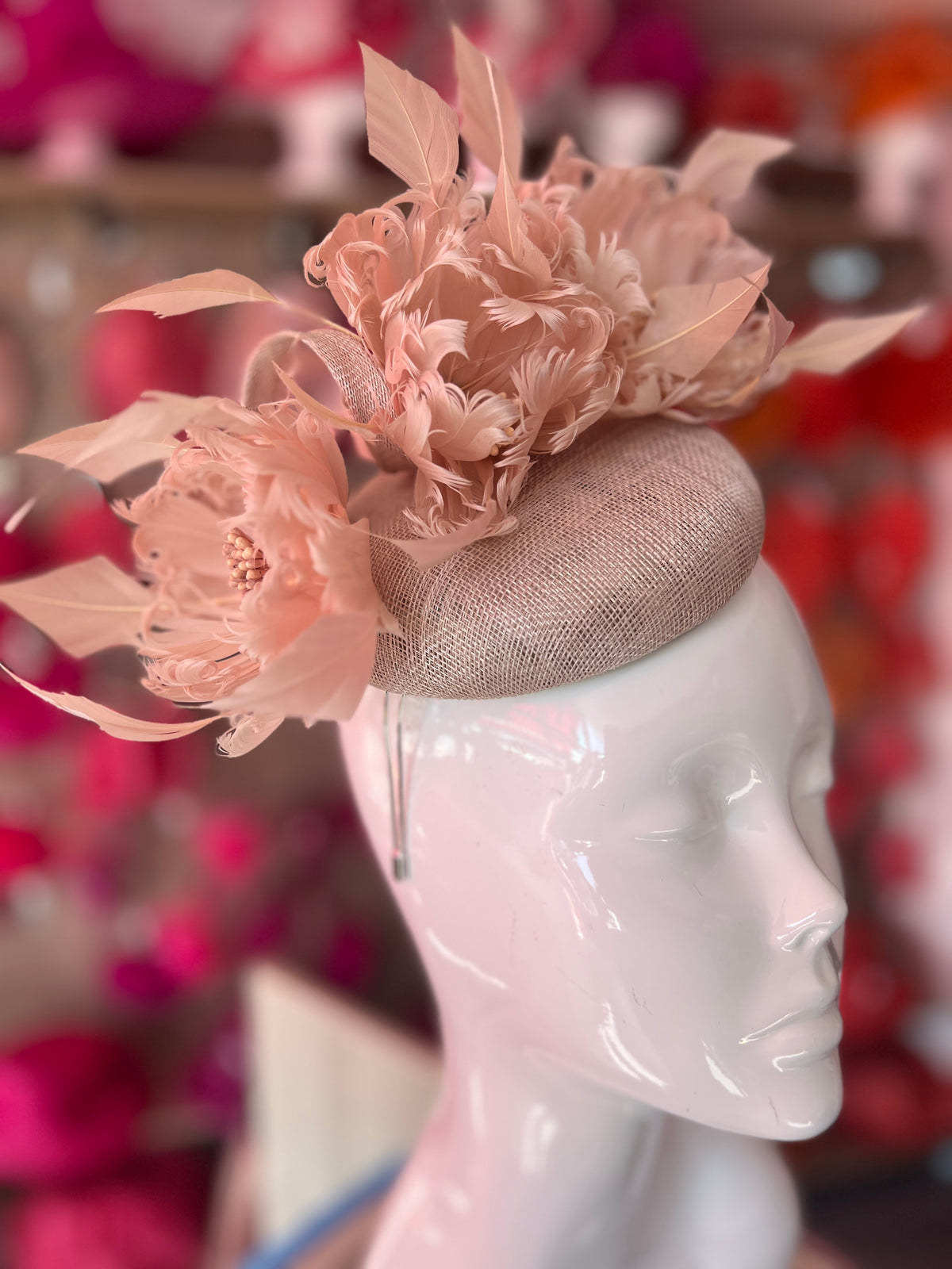 Pillbox Hat With Goblet Feather Flowers- Champagne-Fascinators Direct