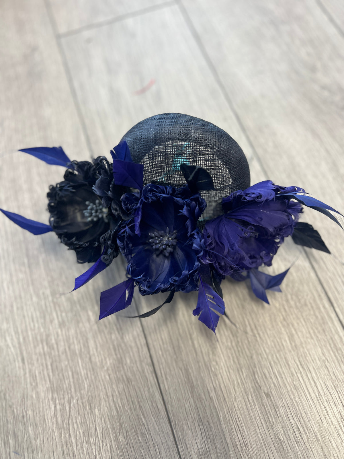 Pillbox Hat With Goblet Feather Flowers-Navy/Indigo/Twilight-Fascinators Direct
