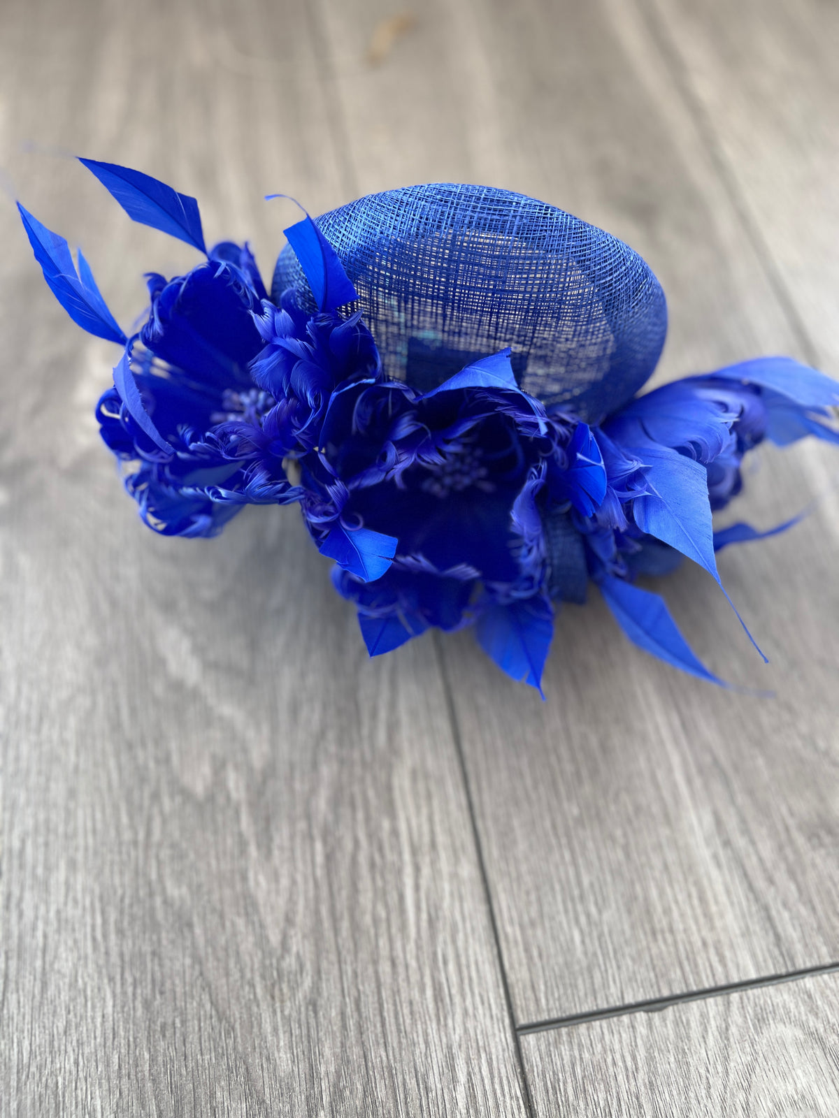 Pillbox Hat With Goblet Feather Flowers-Sapphire-Fascinators Direct