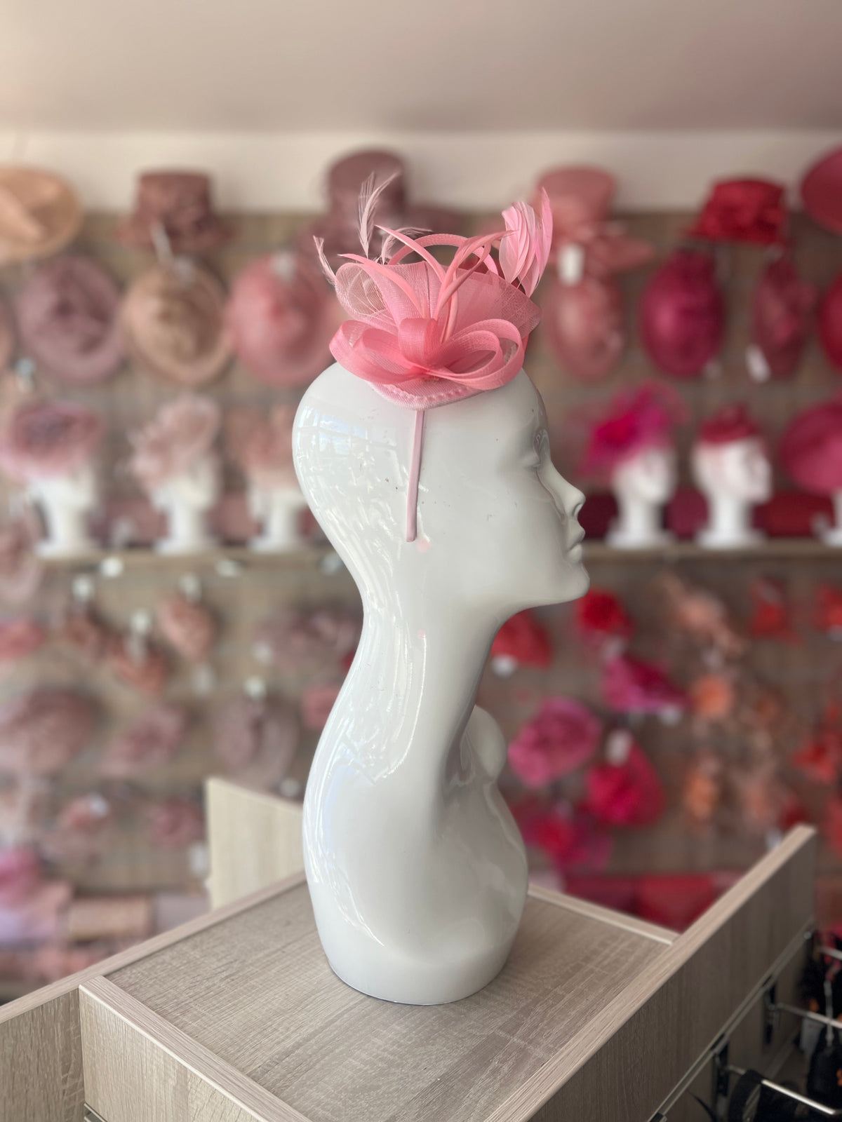 Pink Fascinator Headband With Looped Crin &amp; Feathers-Fascinators Direct