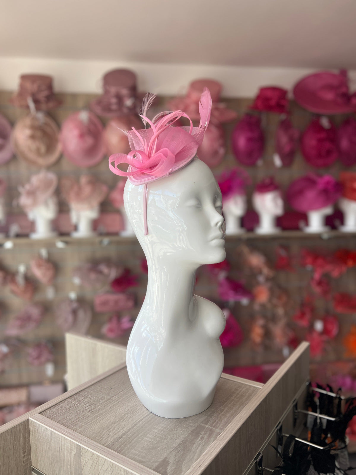 Pink Fascinator Headband With Looped Crin &amp; Feathers-Fascinators Direct