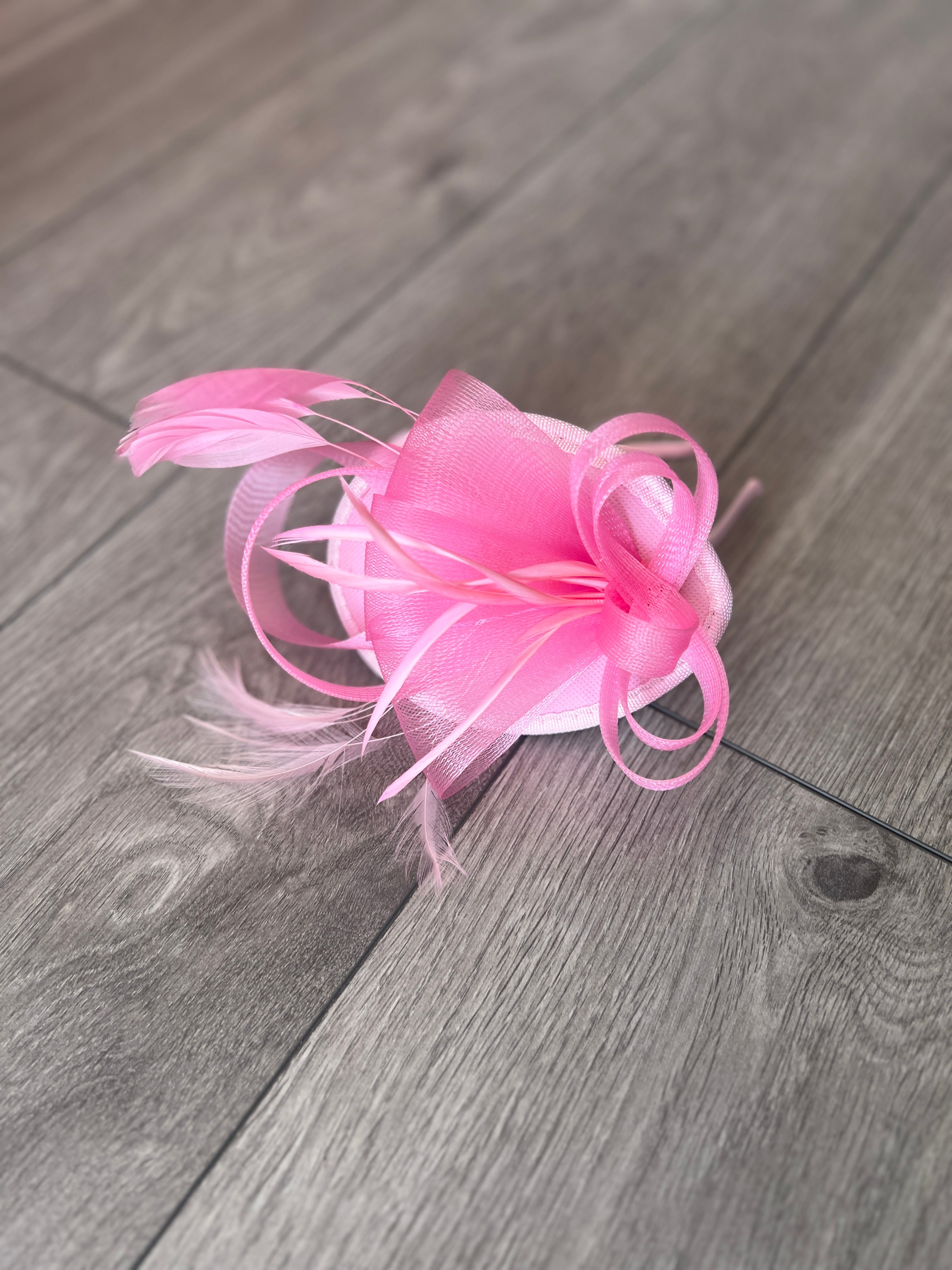 Fascinators Headband with Feather, Pink Blush Large Loop Feather Headband Fascinator main image 2