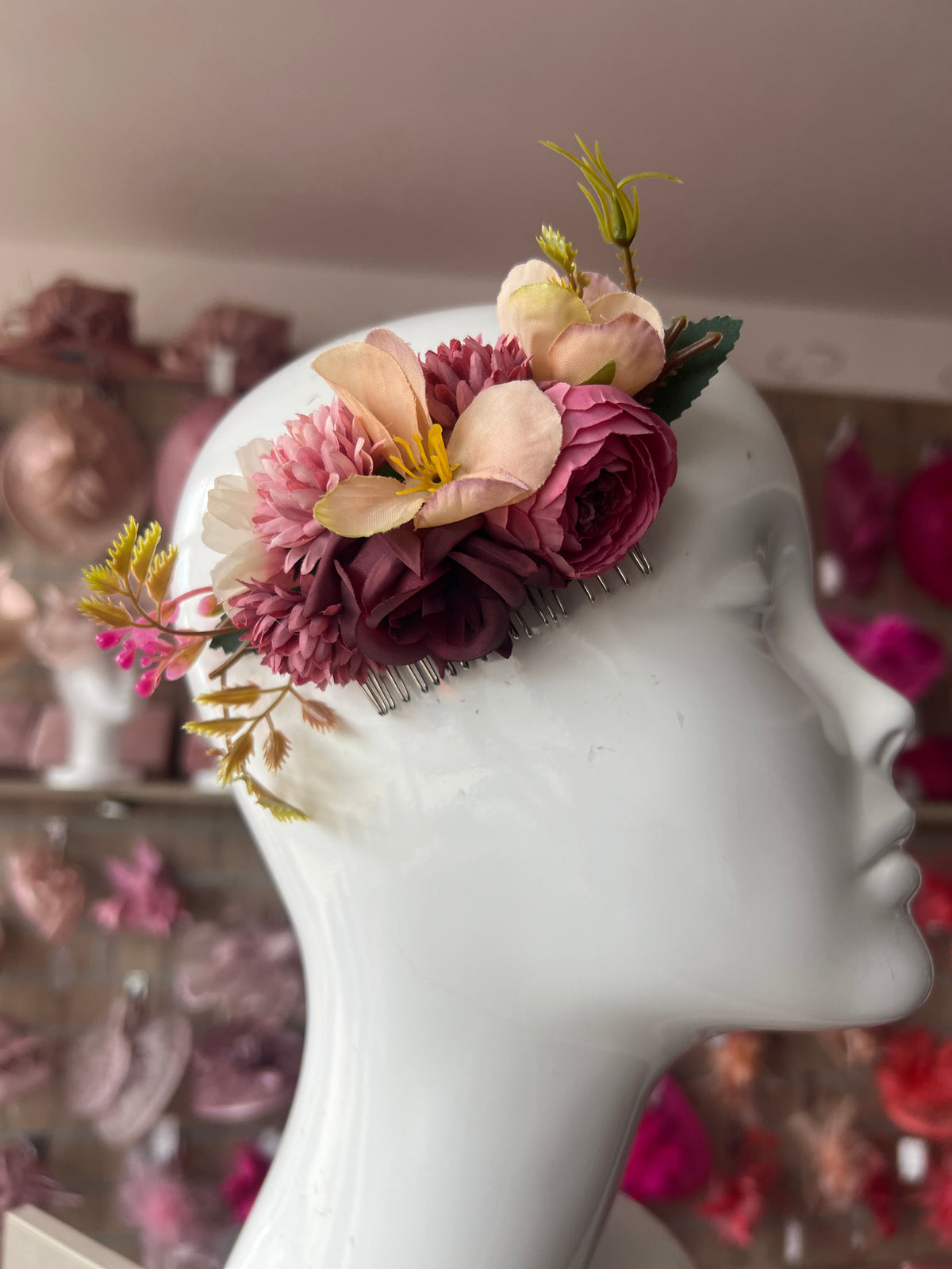 Pink Floral Hair Comb Fascinator-Fascinators Direct