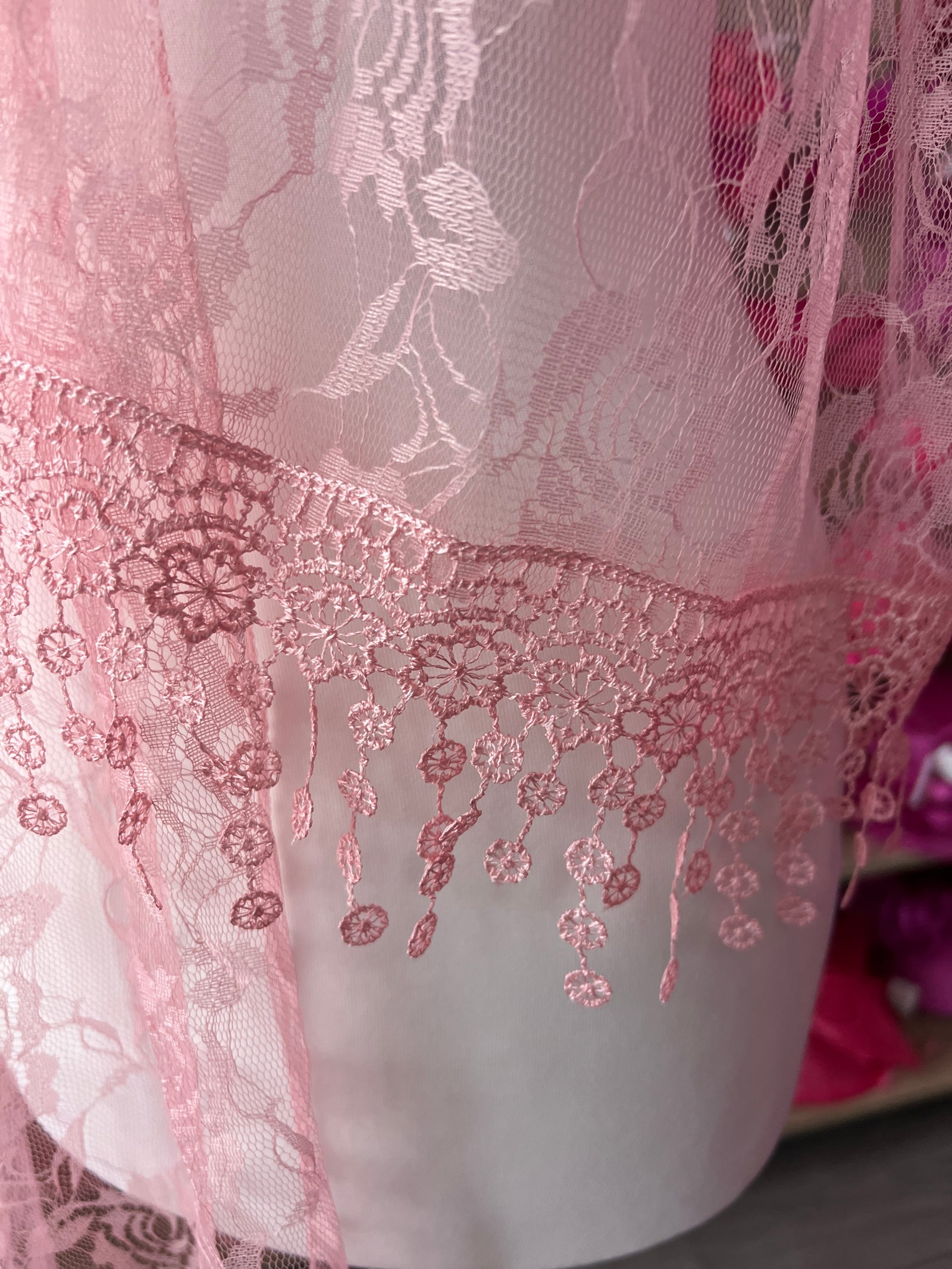 Pink Floral Lace Scarf-Fascinators Direct