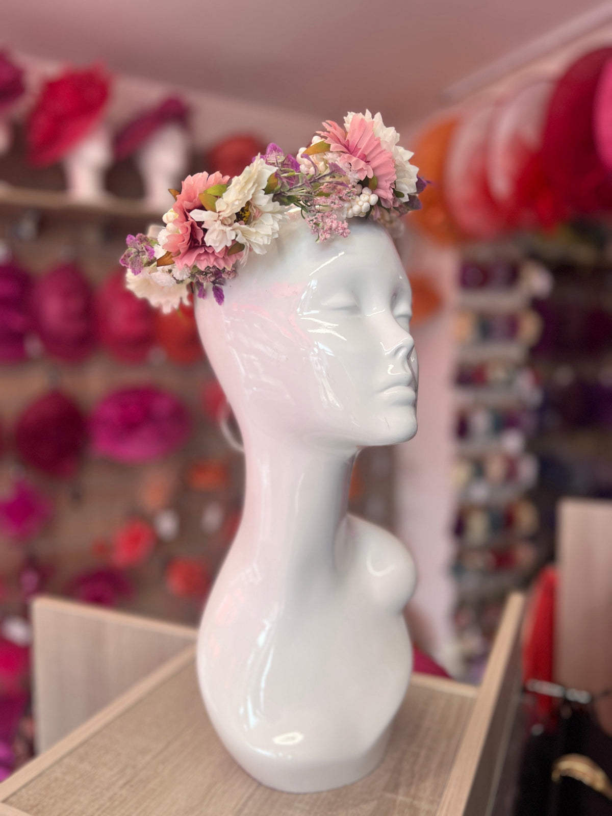 Pink &amp; Ivory Vintage Daisy Flower Crown Hair Garland-Fascinators Direct