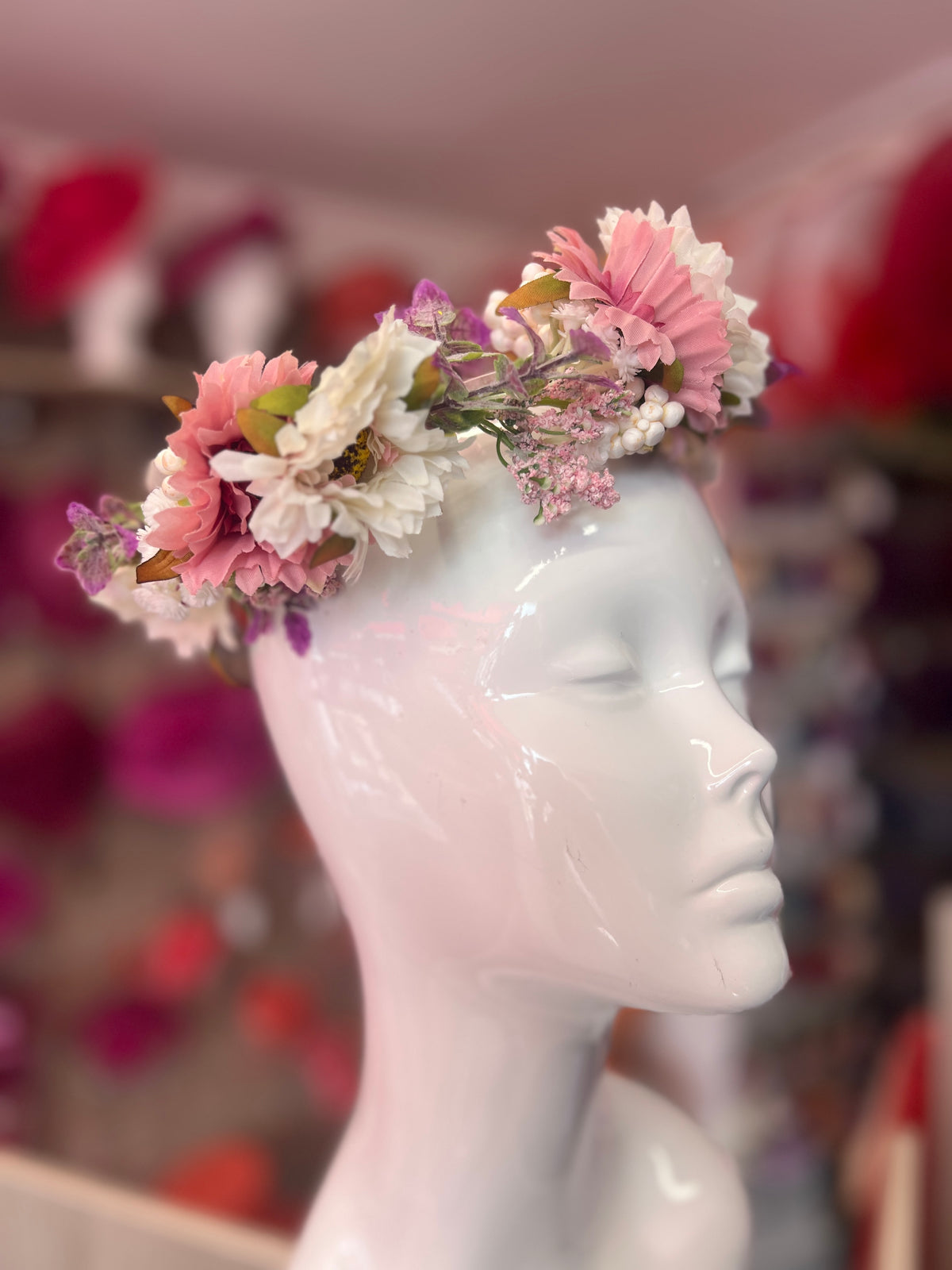 Pink &amp; Ivory Vintage Daisy Flower Crown Hair Garland-Fascinators Direct