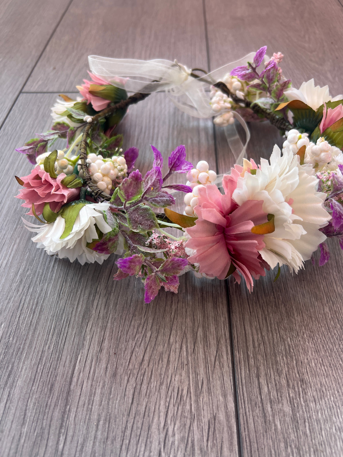 Pink &amp; Ivory Vintage Daisy Flower Crown Hair Garland-Fascinators Direct