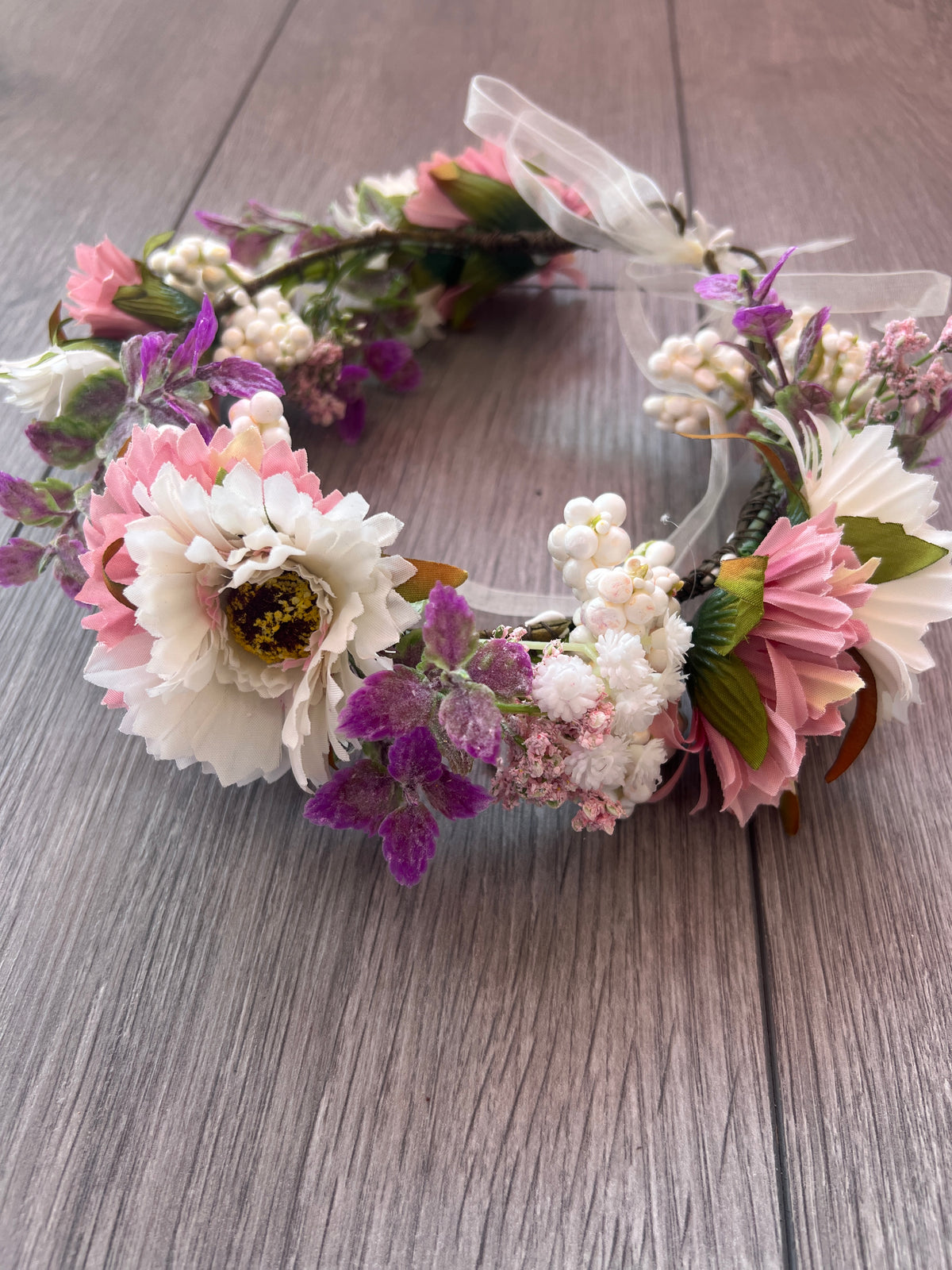Pink &amp; Ivory Vintage Daisy Flower Crown Hair Garland-Fascinators Direct