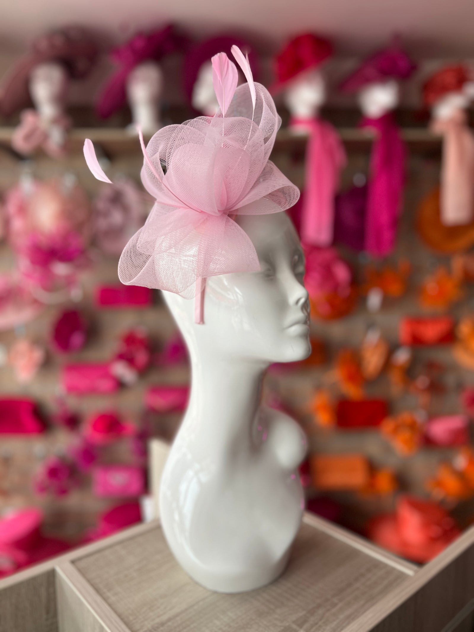Pink Large Loop Fascinator With Feathers-Fascinators Direct