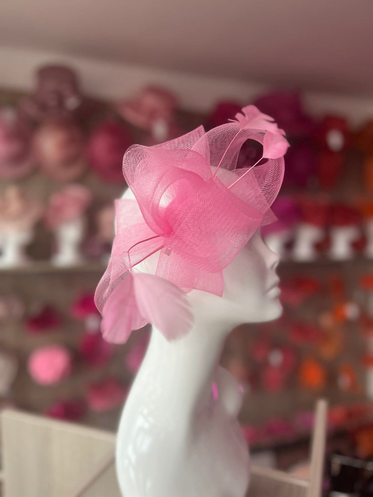 Pink Large Loop Fascinator With Feathers-Fascinators Direct