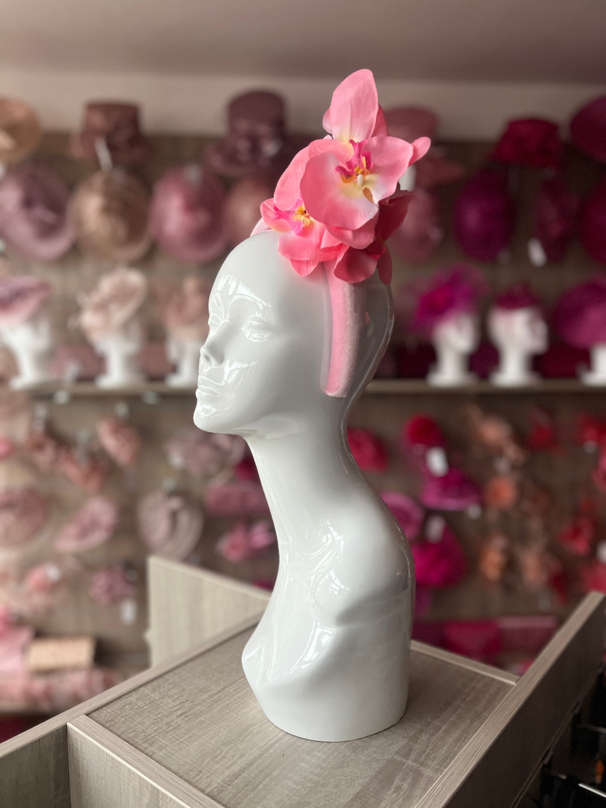 Pink Orchid Flower Chunky Headband Fascinator-Fascinators Direct