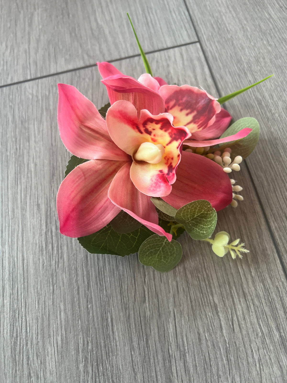 Pink Orchid Flower Hair Clip With Foliage-Fascinators Direct