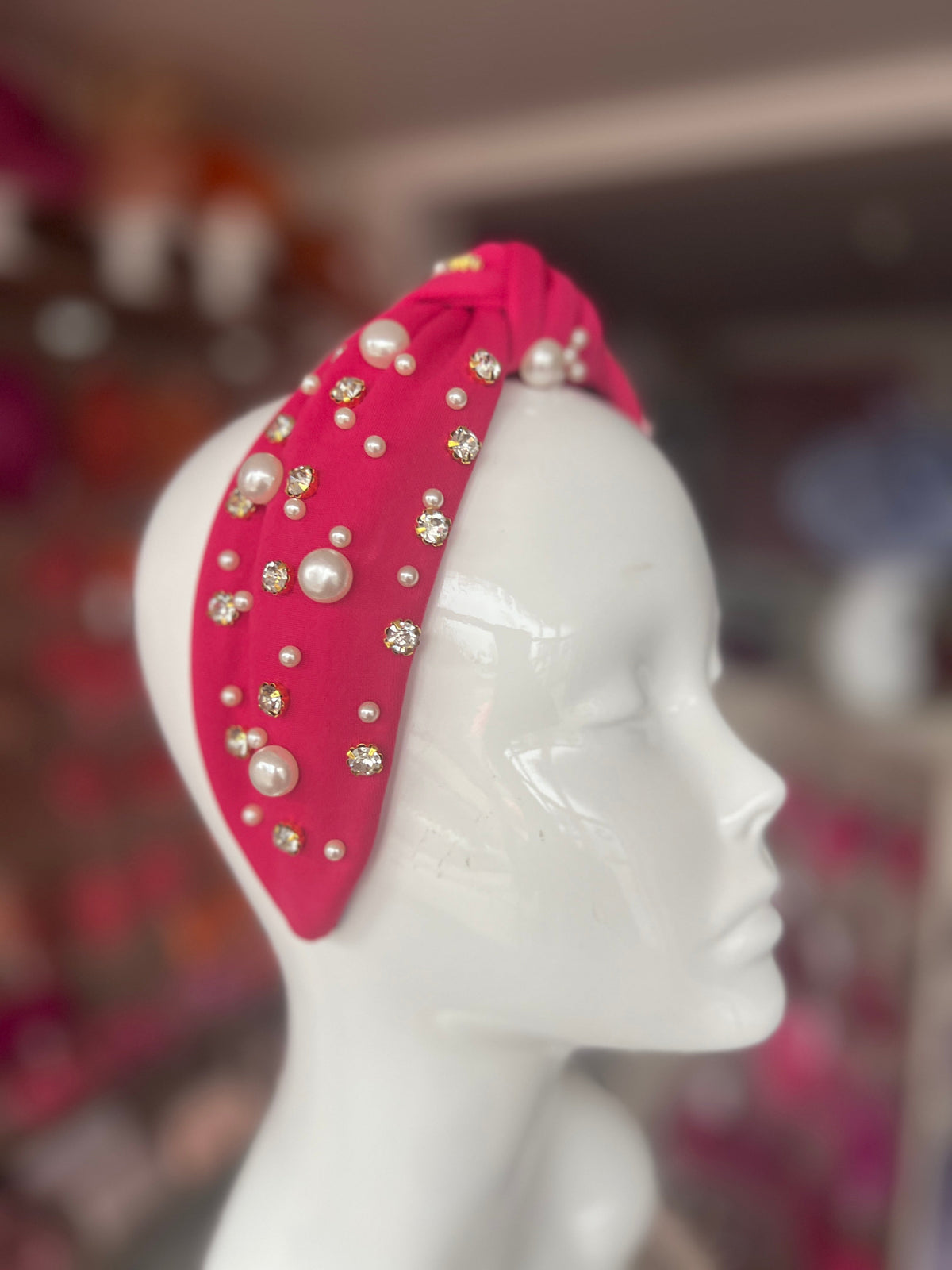 Pink Pearl &amp; Diamante Knot Headband Fascinator-Fascinators Direct
