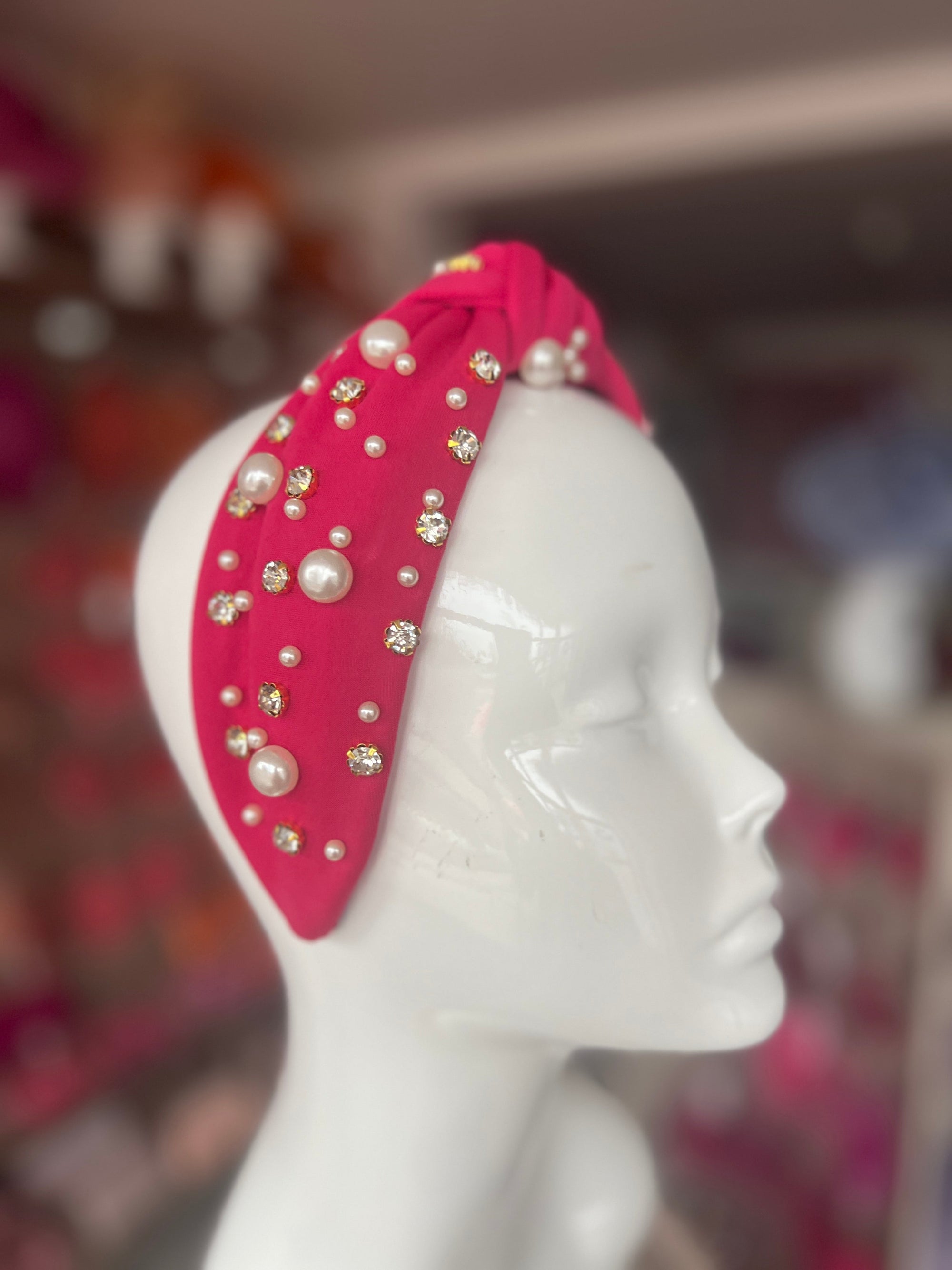 Pink Pearl & Diamante Knot Headband Fascinator-Fascinators Direct