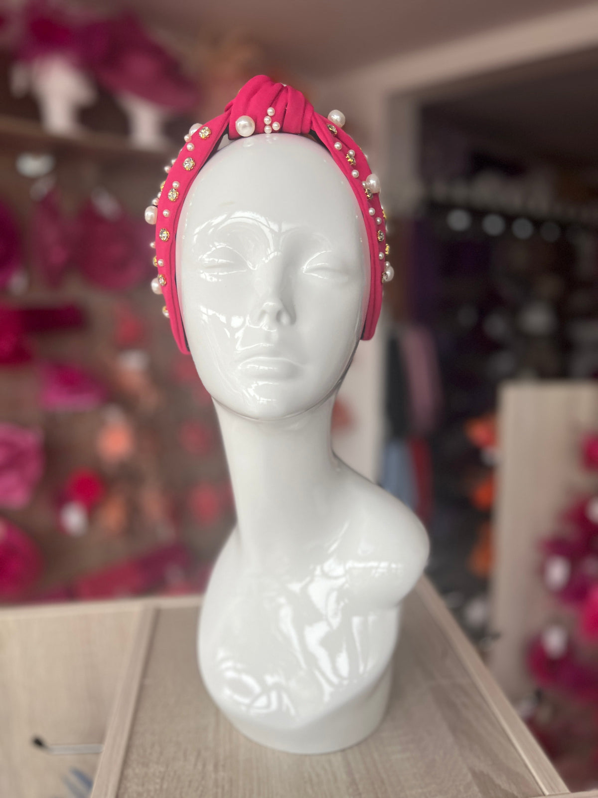 Pink Pearl &amp; Diamante Knot Headband Fascinator-Fascinators Direct