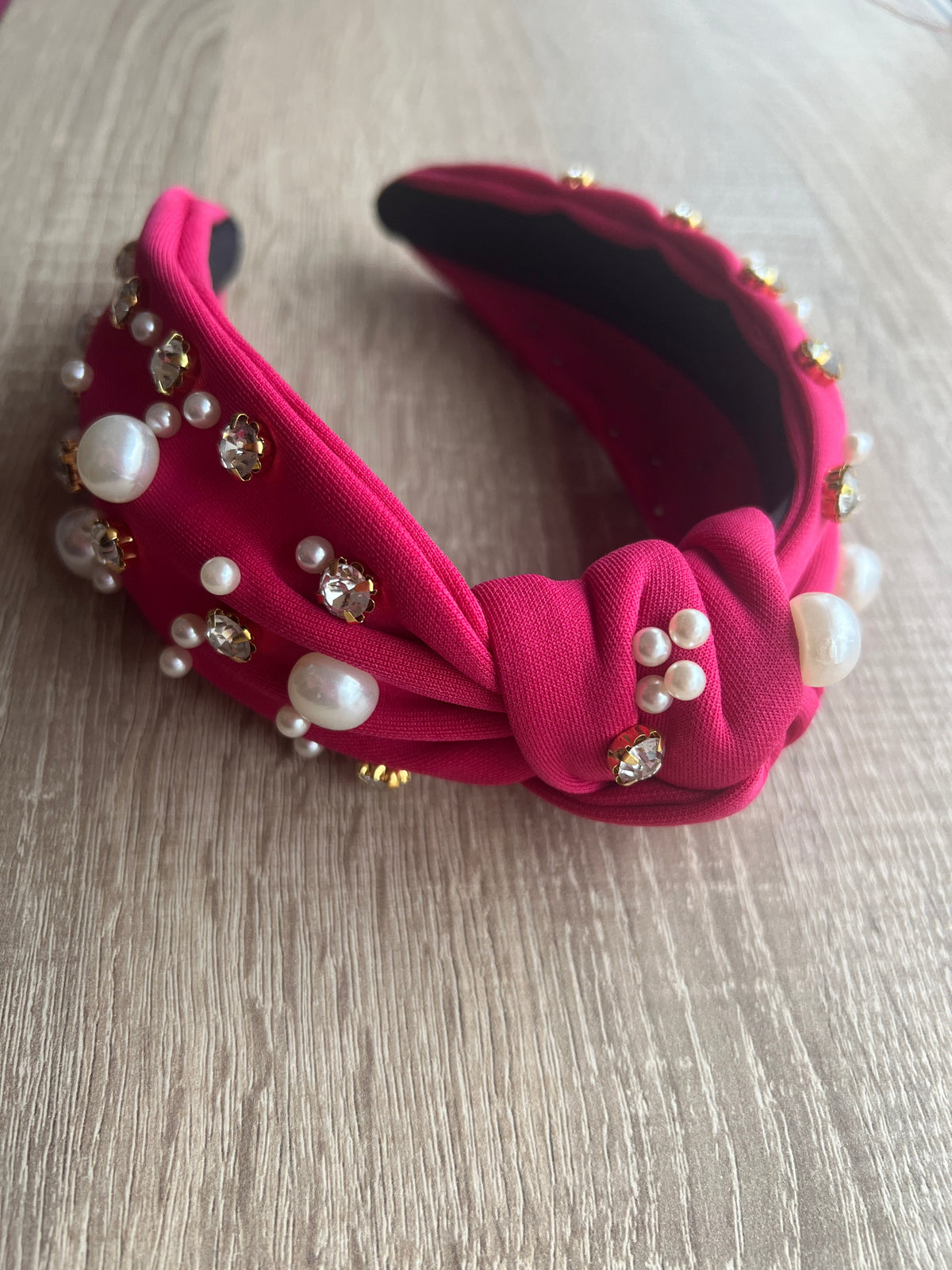 Pink Pearl &amp; Diamante Knot Headband Fascinator-Fascinators Direct