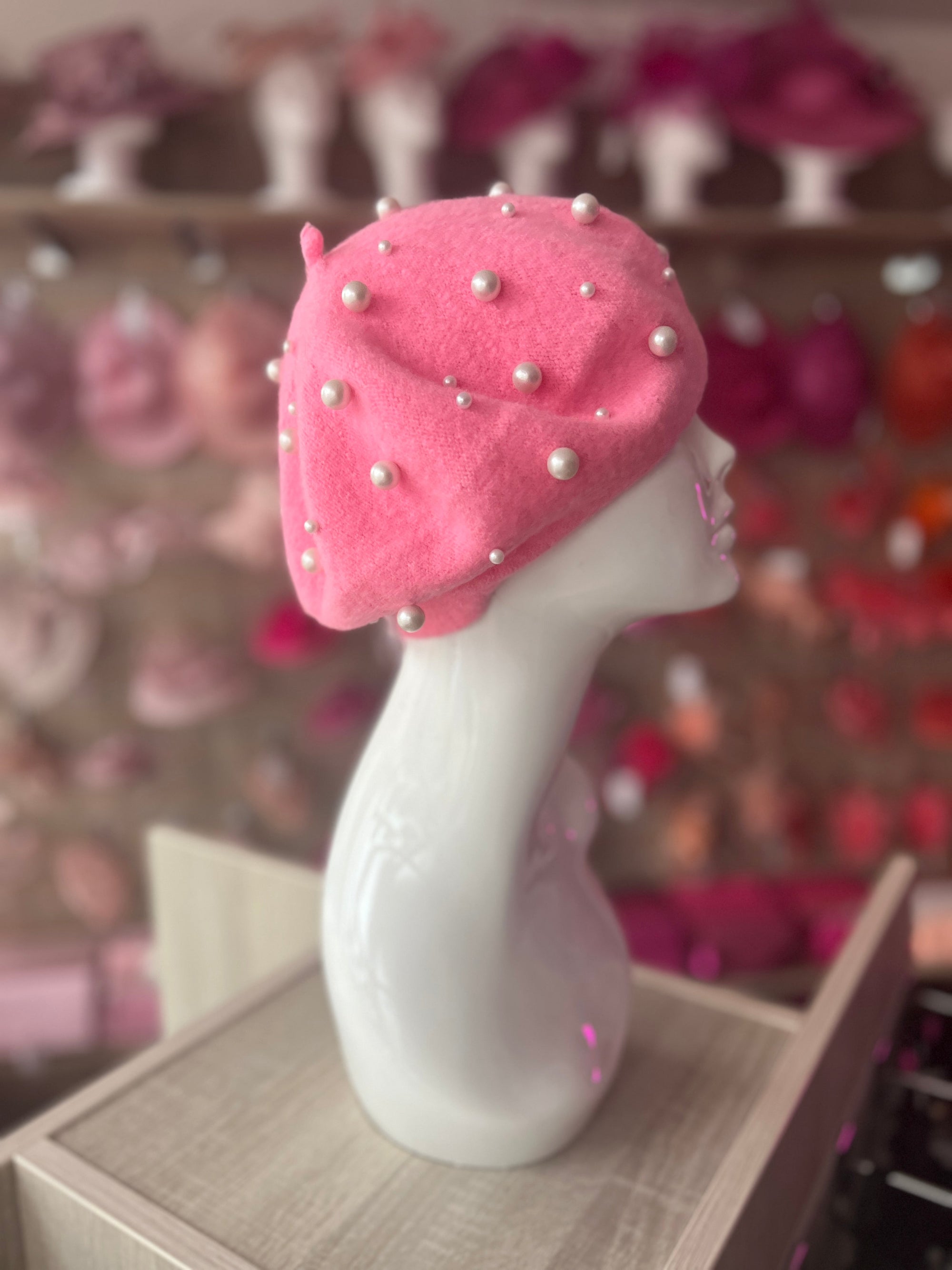 Pink Pearl Embellished Beret Hat-Fascinators Direct