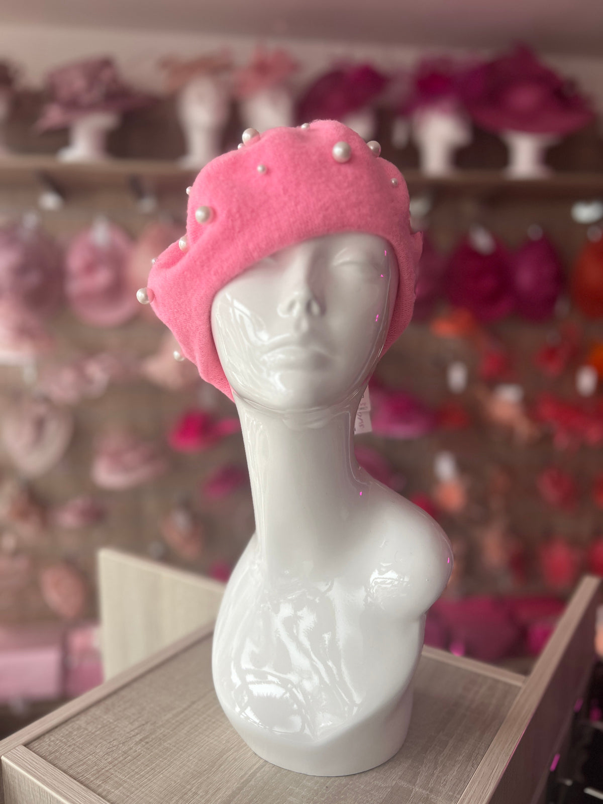 Pink Pearl Embellished Beret Hat-Fascinators Direct