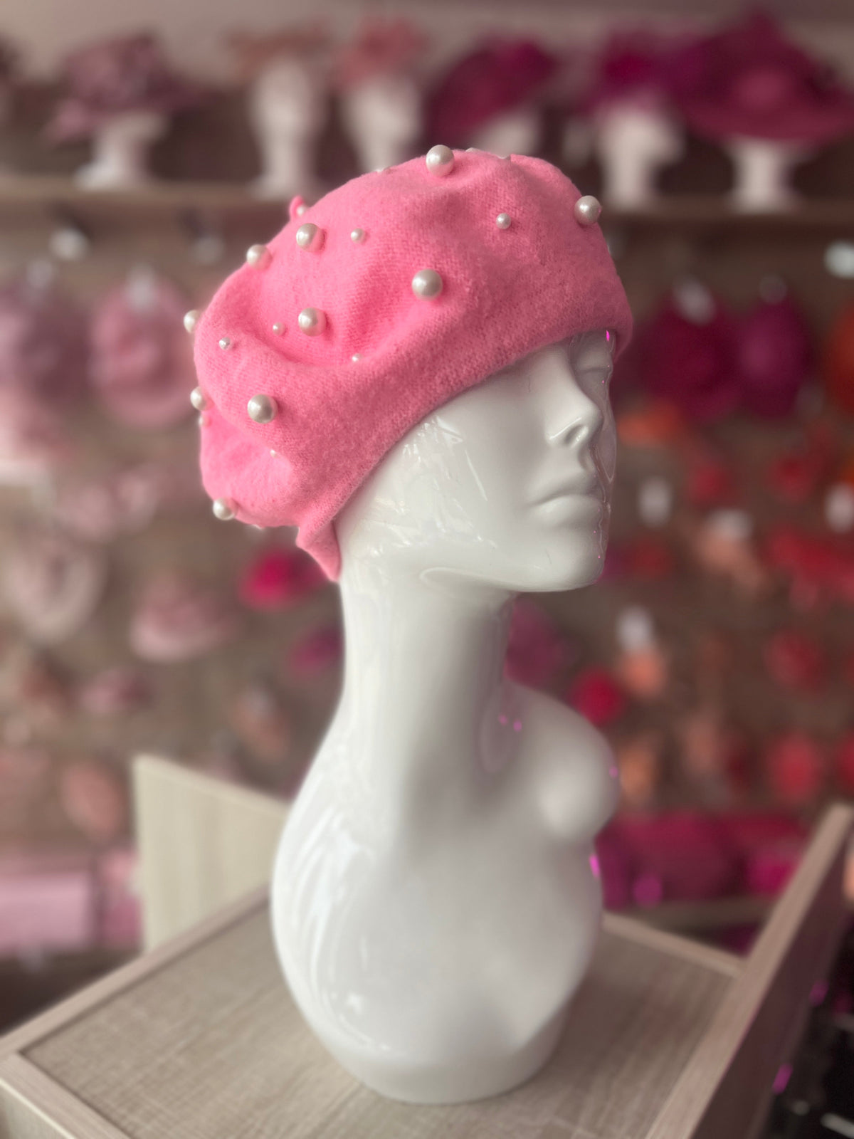 Pink Pearl Embellished Beret Hat-Fascinators Direct