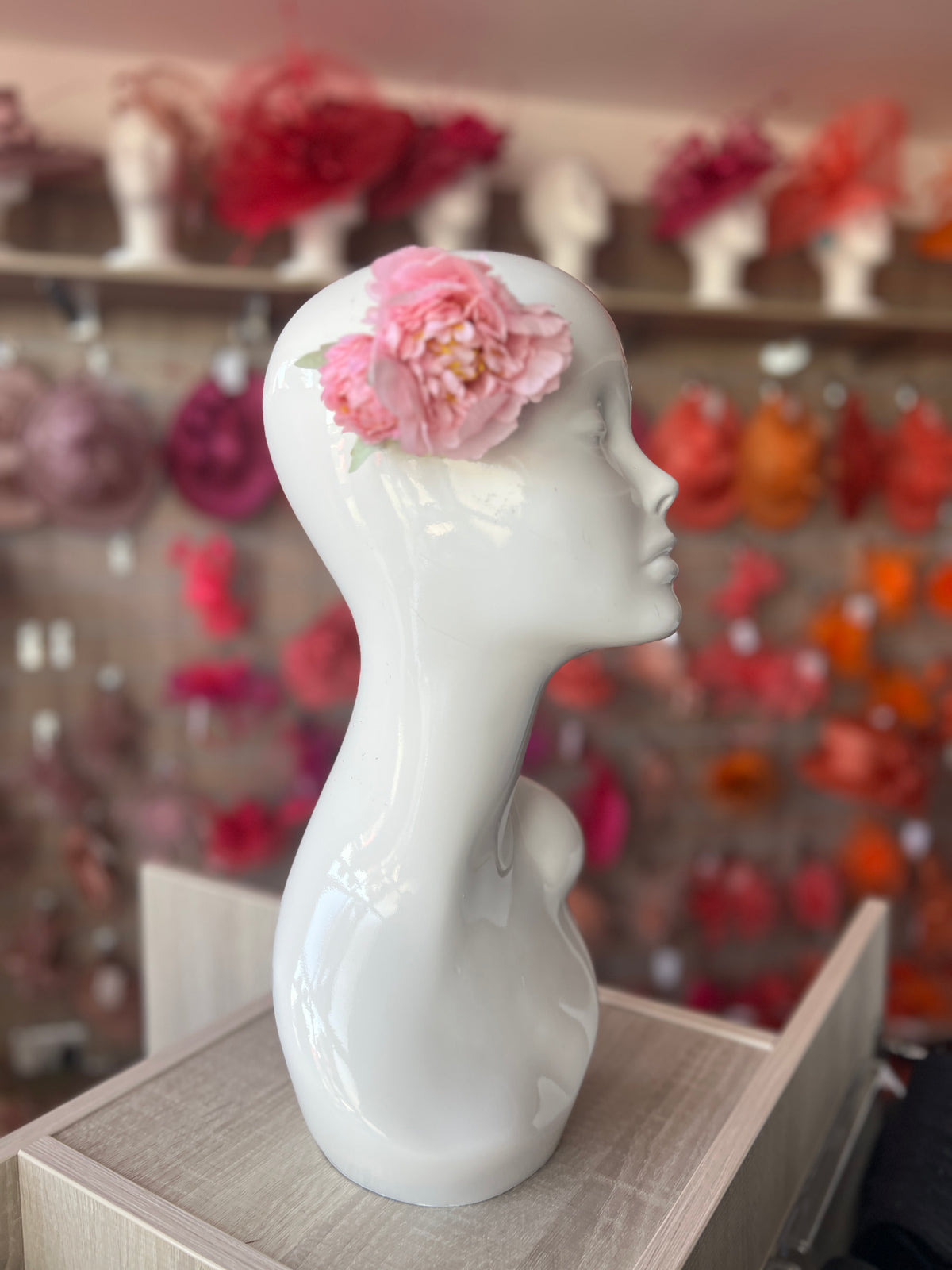 Pink Peony Flower Hair Clip with Pearls &amp; Leafs-Fascinators Direct