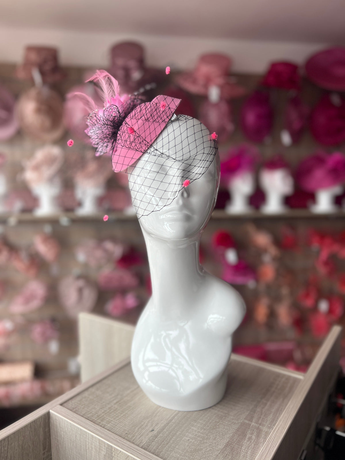 Pink Pillbox Hat With Flower &amp; Veil-Fascinators Direct