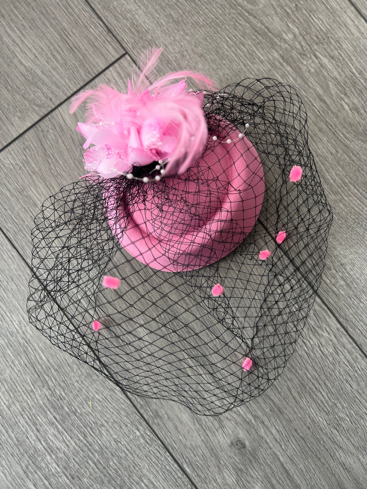 Pink Pillbox Hat With Flower &amp; Veil-Fascinators Direct