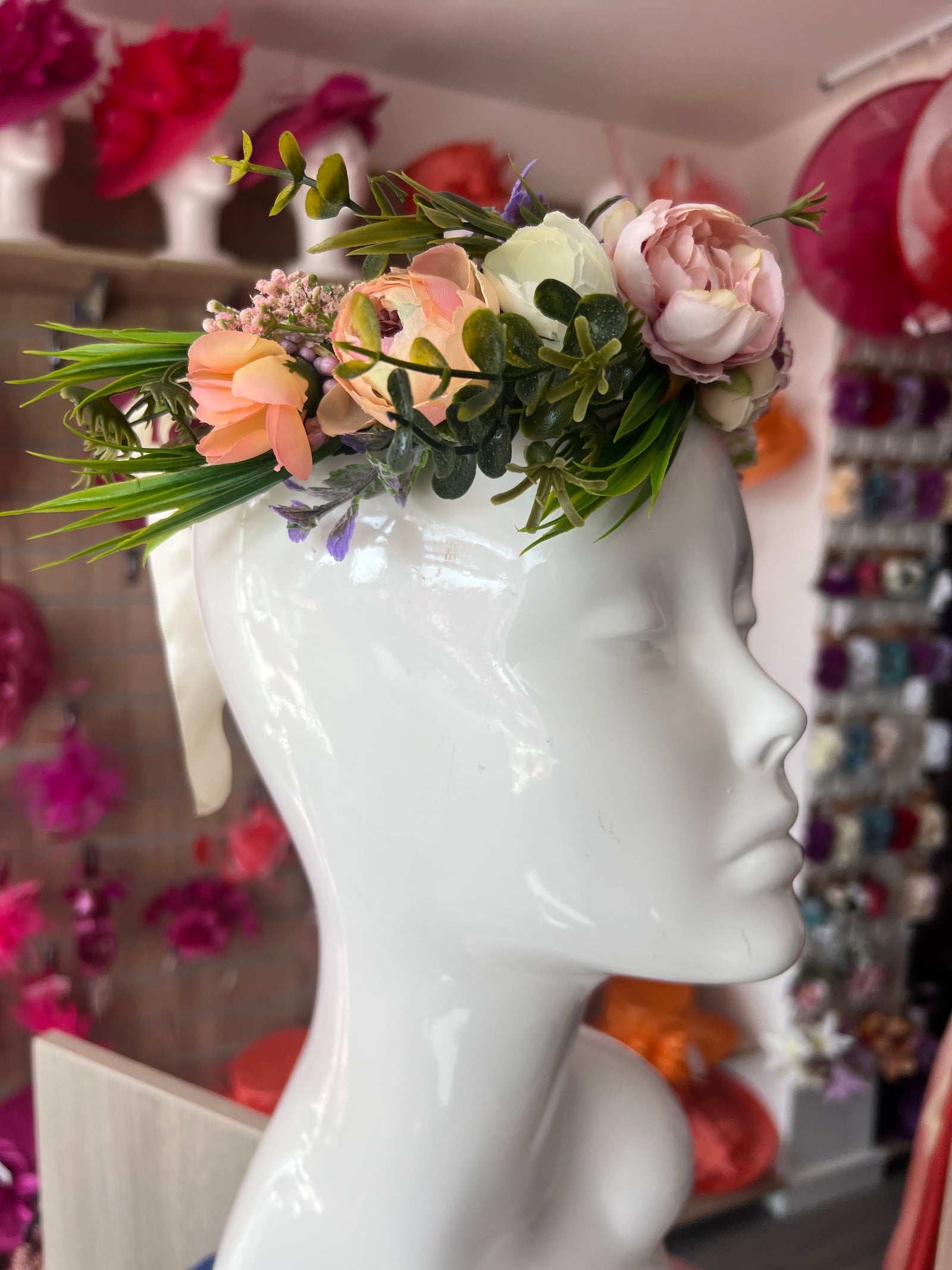 Pink & Purple Vintage Peony Flower Crown Hair Garland-Fascinators Direct