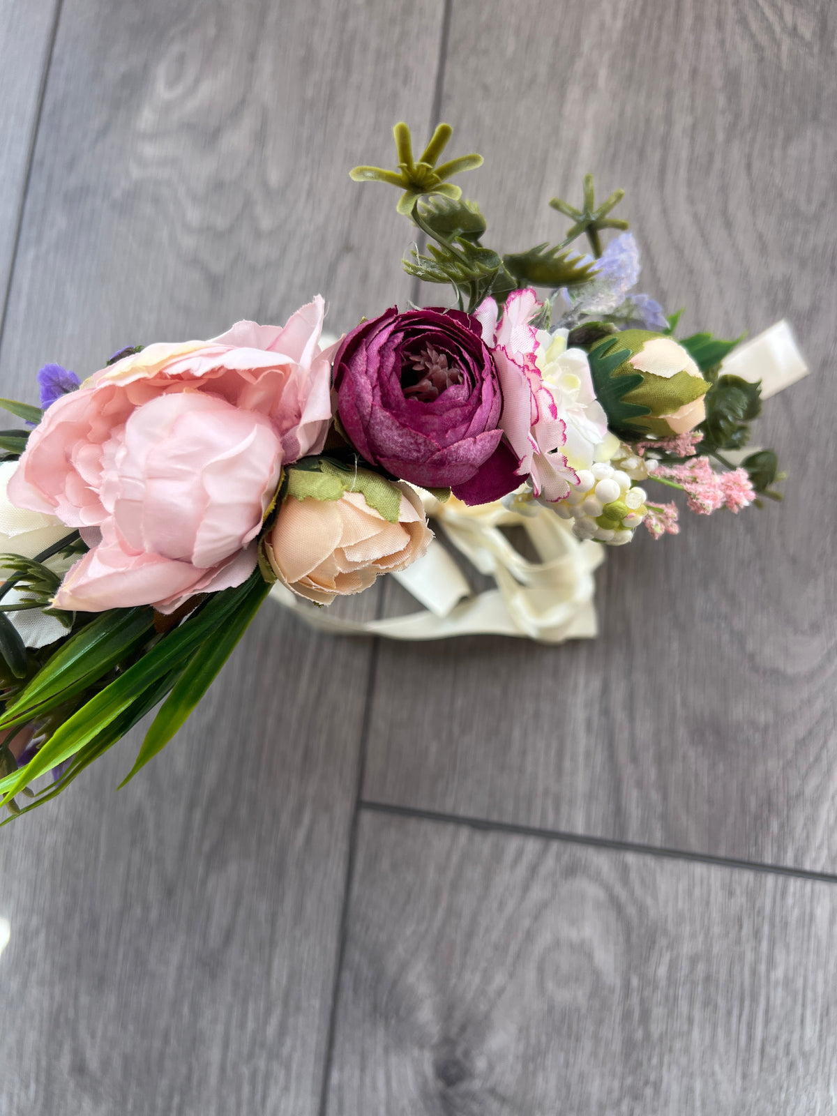 Pink &amp; Purple Vintage Peony Flower Crown Hair Garland-Fascinators Direct