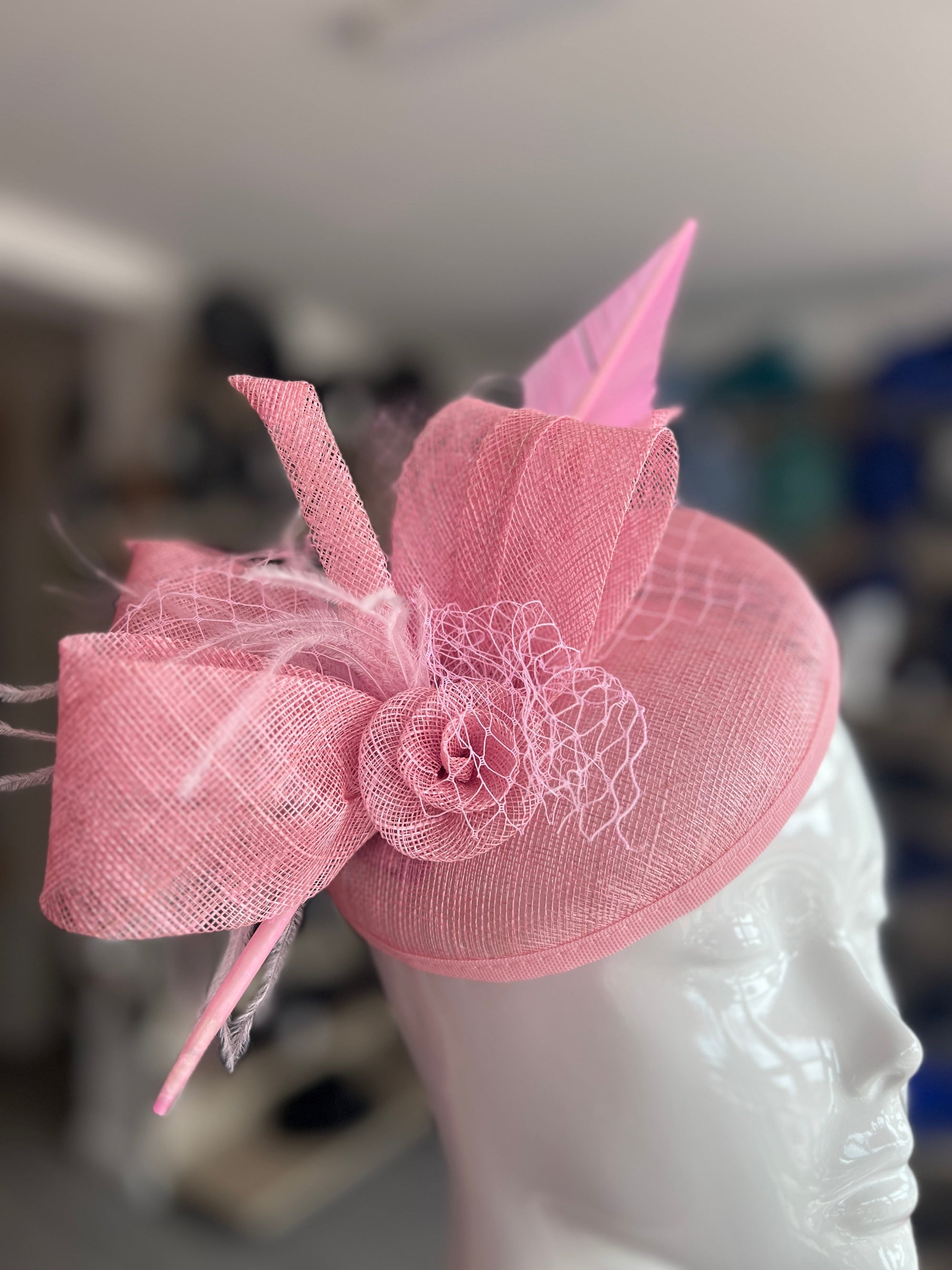 Pink Quill Fascinator Hat with Feathers & Loops-Fascinators Direct