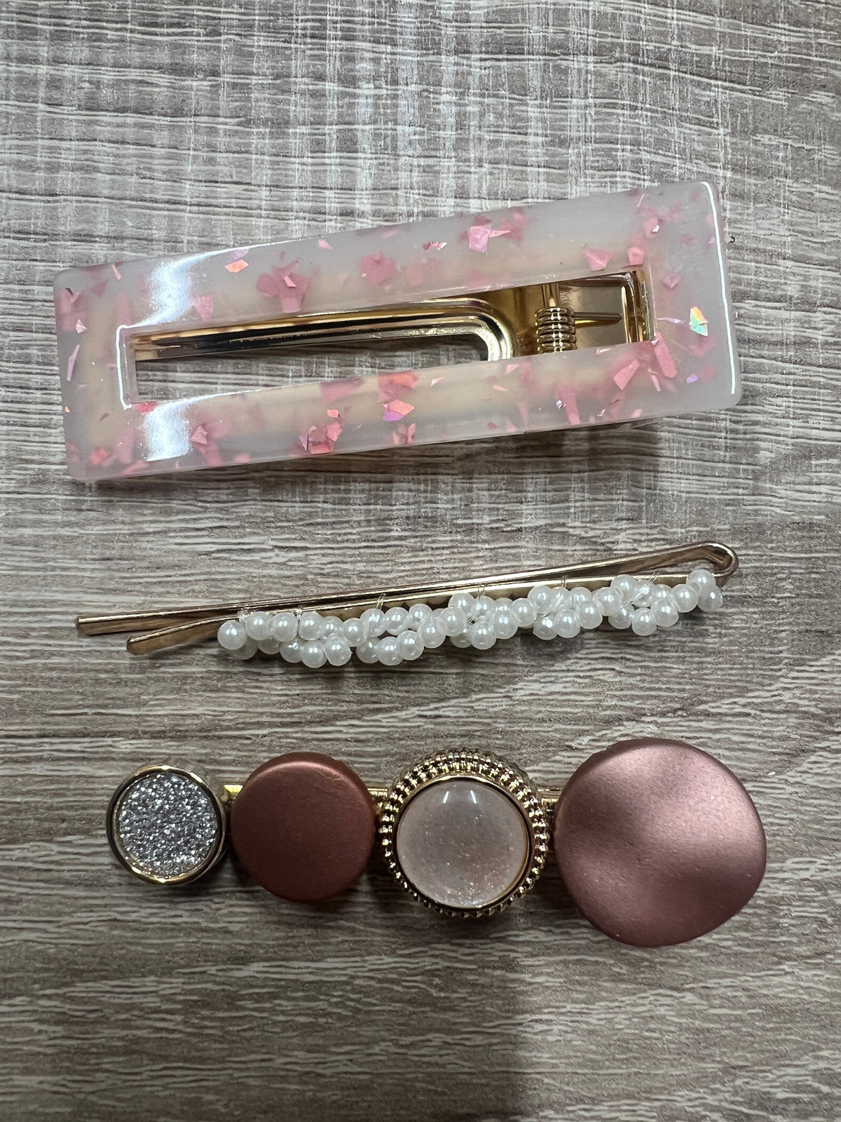 Pink Resin &amp; Pearl Hair Slides x3-Fascinators Direct