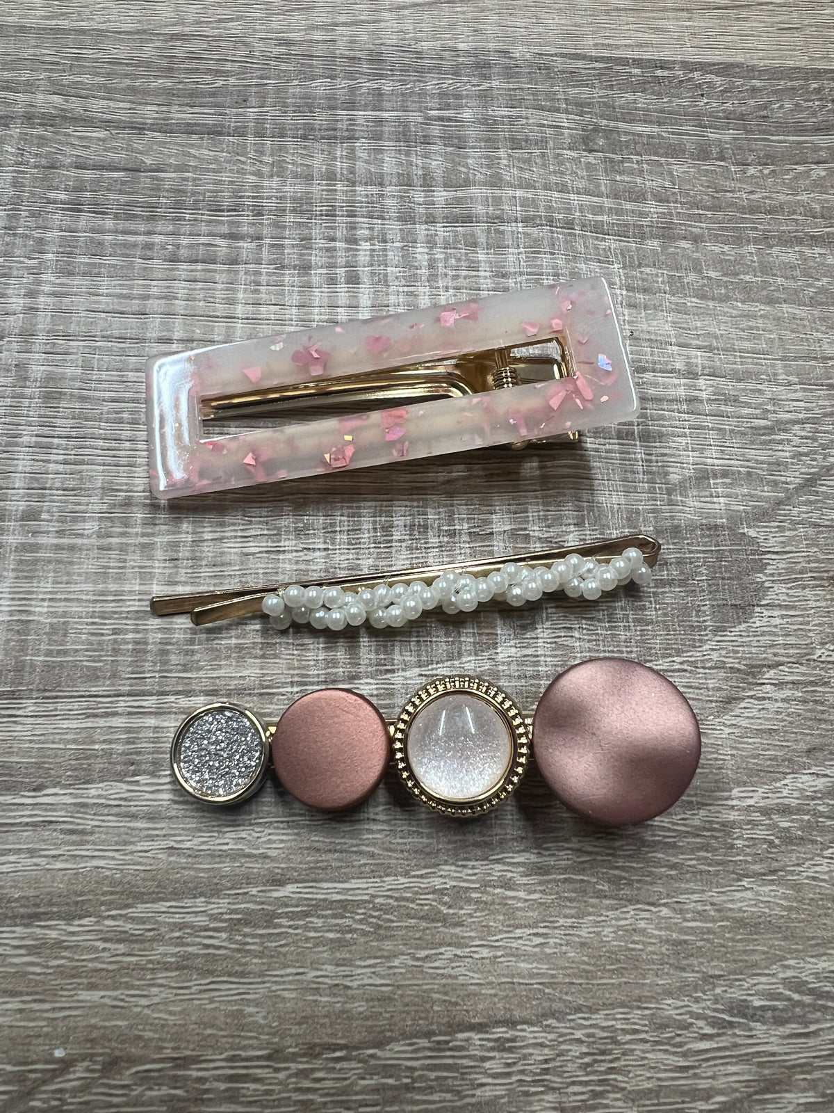 Pink Resin &amp; Pearl Hair Slides x3-Fascinators Direct