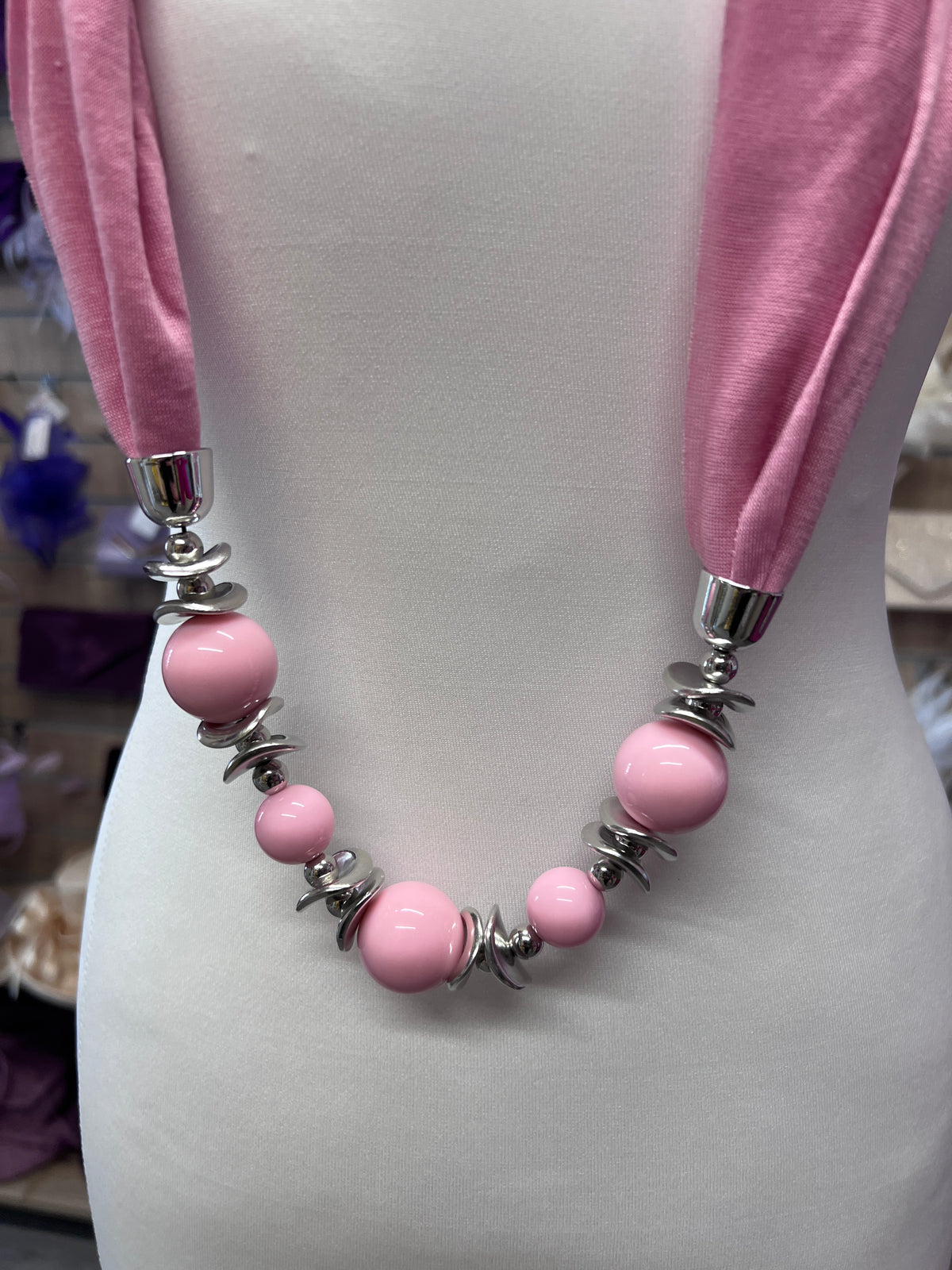 Pink Scarf Necklace With Beads-Fascinators Direct