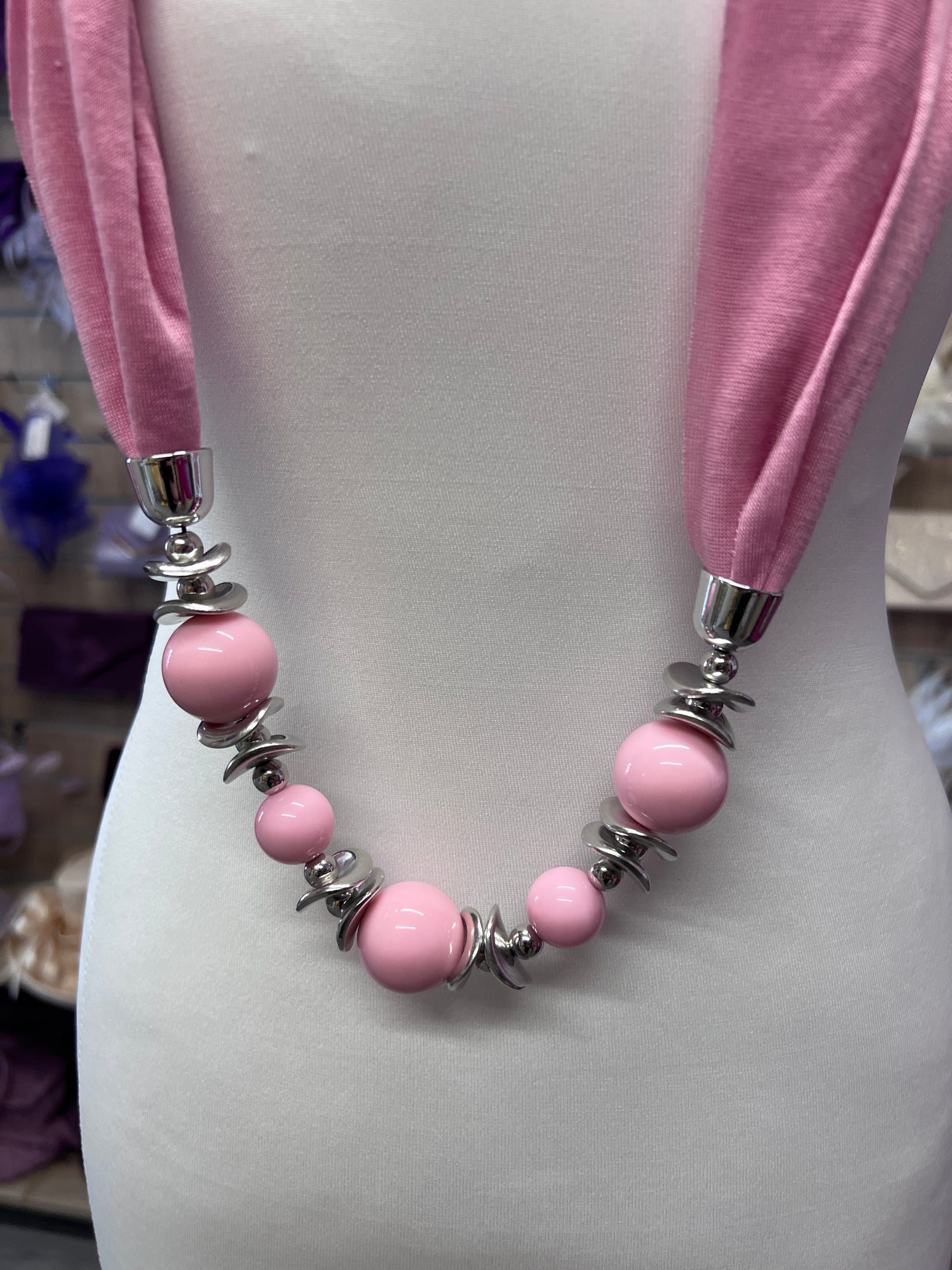 Pink Scarf Necklace With Beads-Fascinators Direct