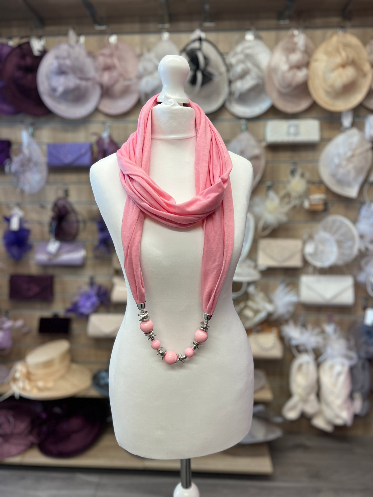 Pink Scarf Necklace With Beads-Fascinators Direct
