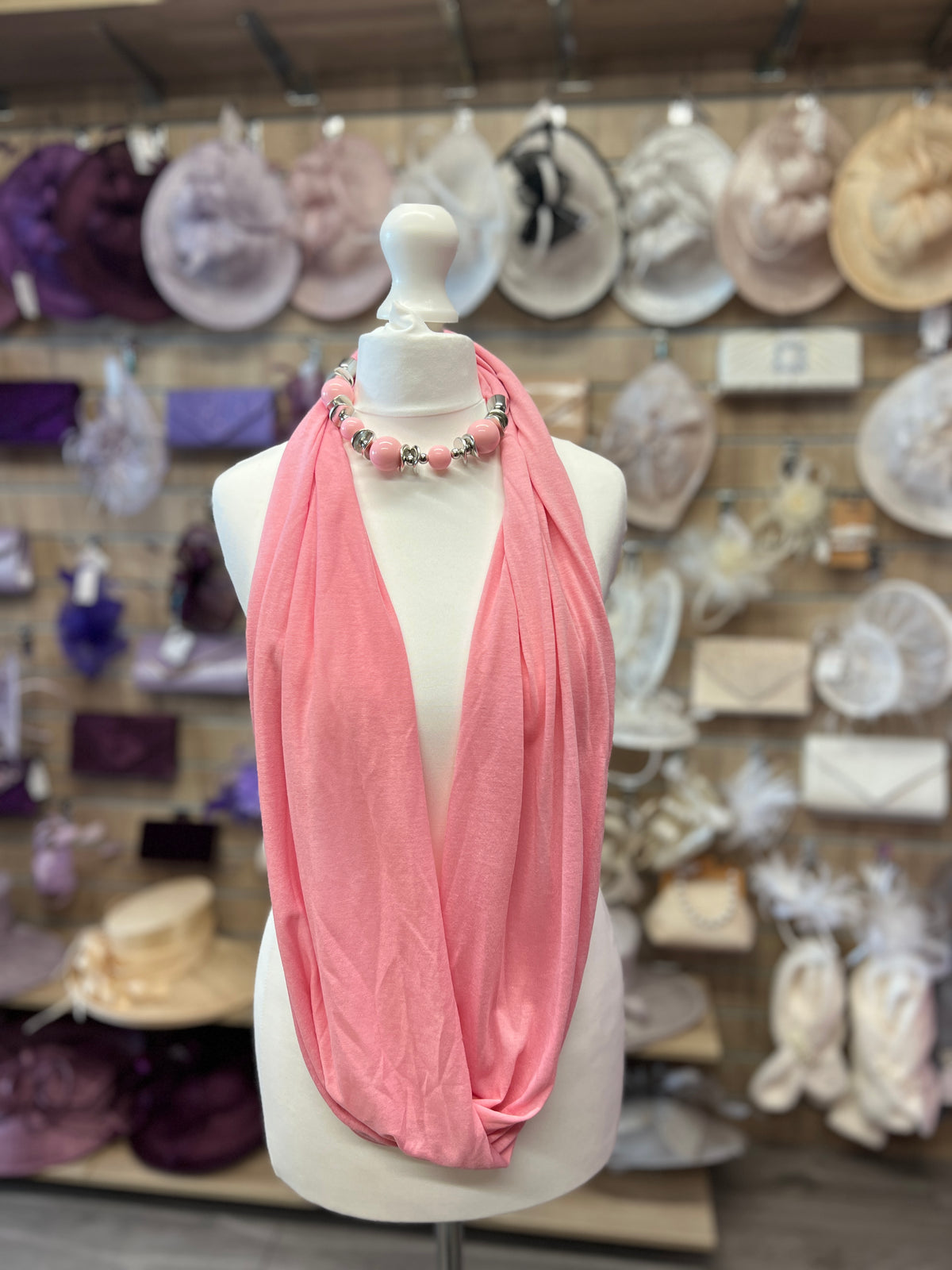 Pink Scarf Necklace With Beads-Fascinators Direct