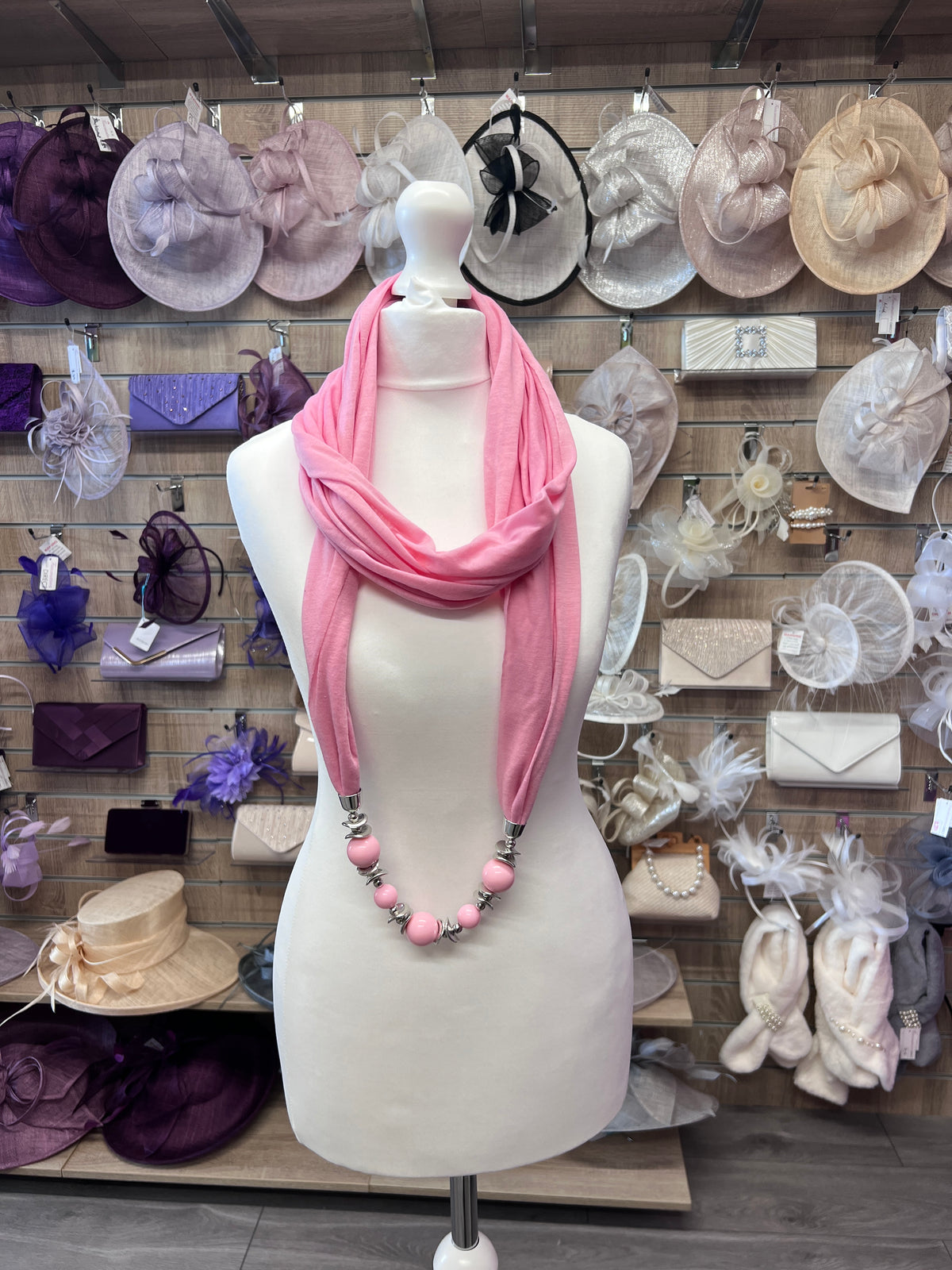 Pink Scarf Necklace With Beads-Fascinators Direct