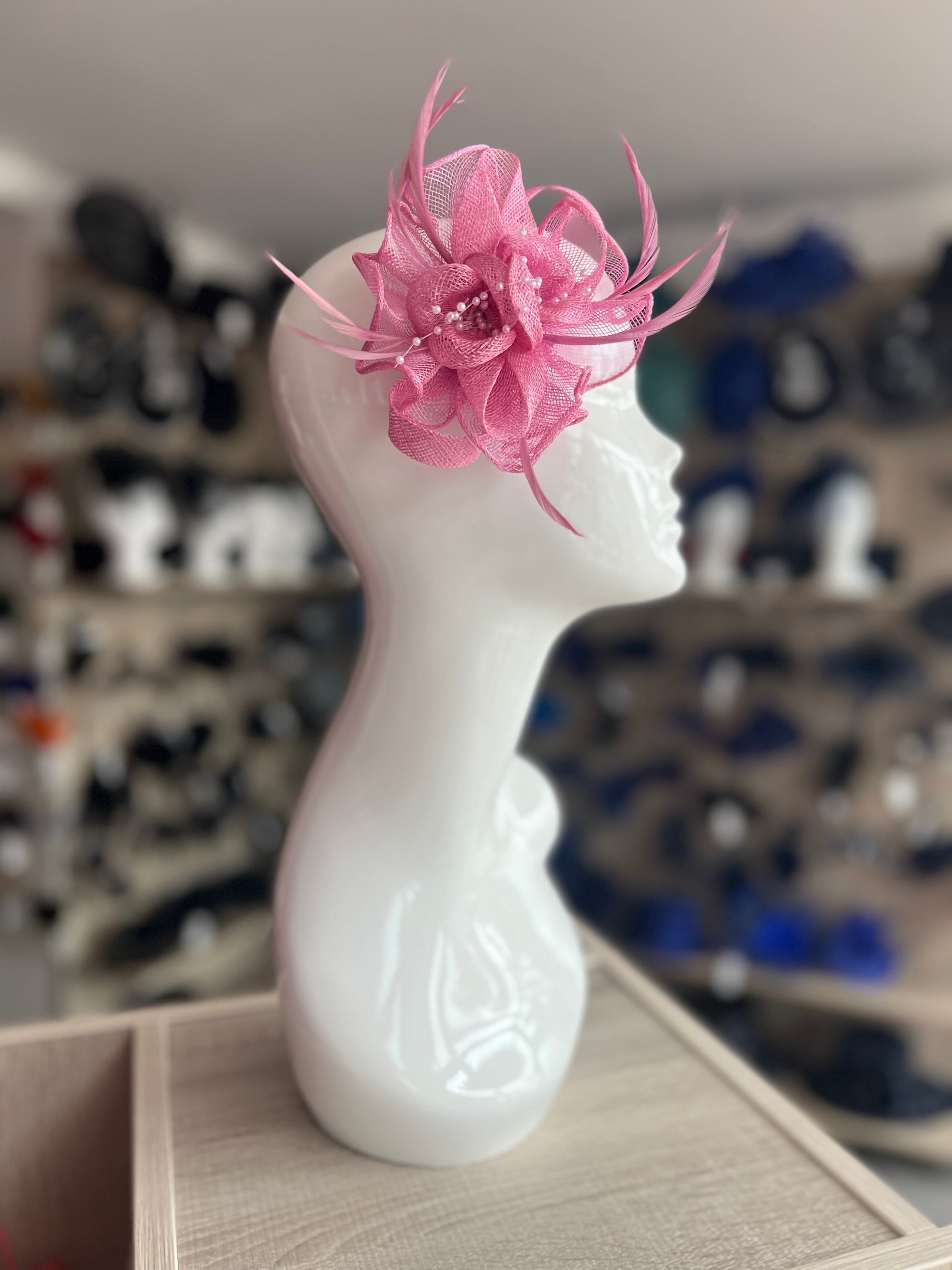 Pink Small Fascinator with Decorative Beads & Feathers-Fascinators Direct