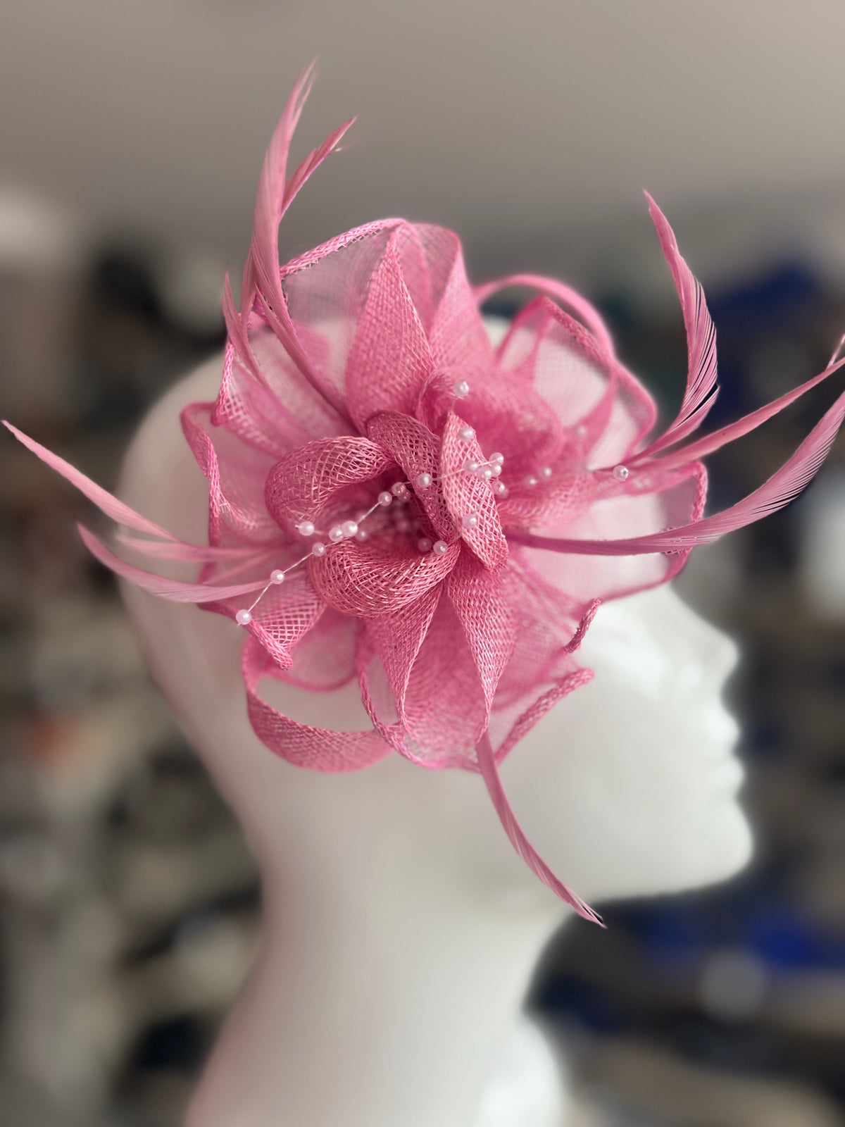 Pink Small Fascinator with Decorative Beads &amp; Feathers-Fascinators Direct