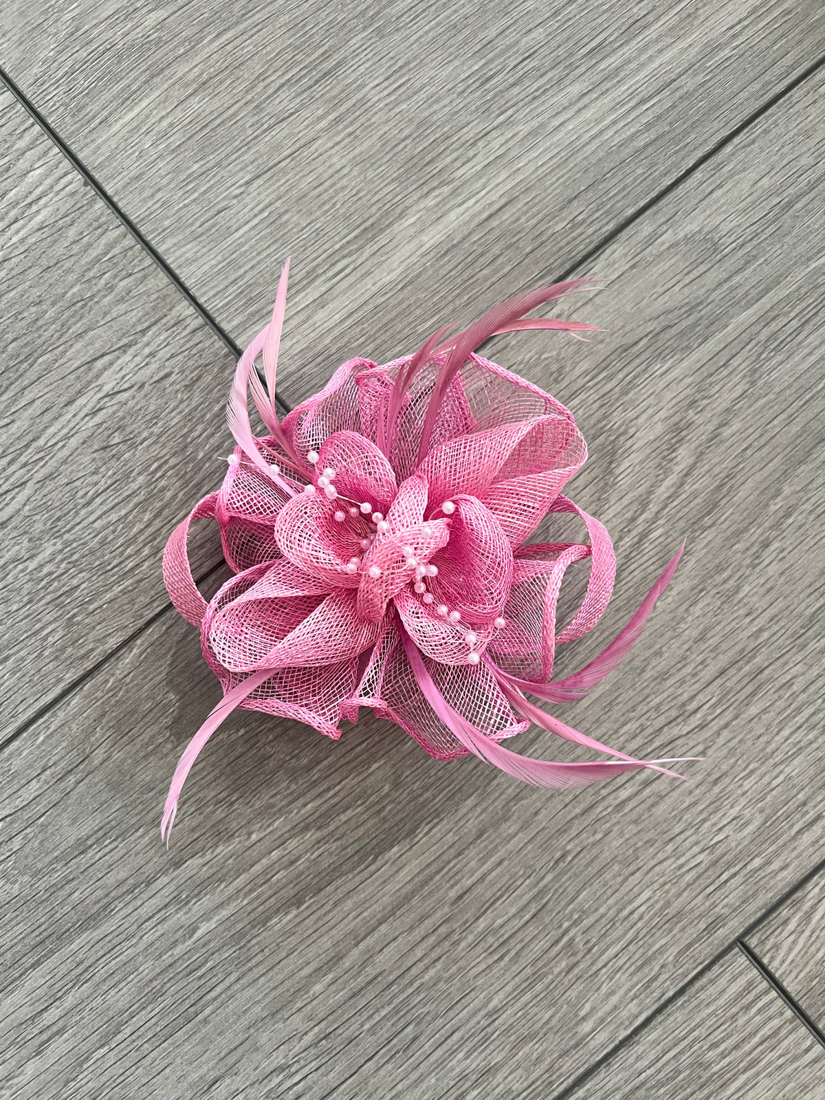 Pink Small Fascinator with Decorative Beads &amp; Feathers-Fascinators Direct
